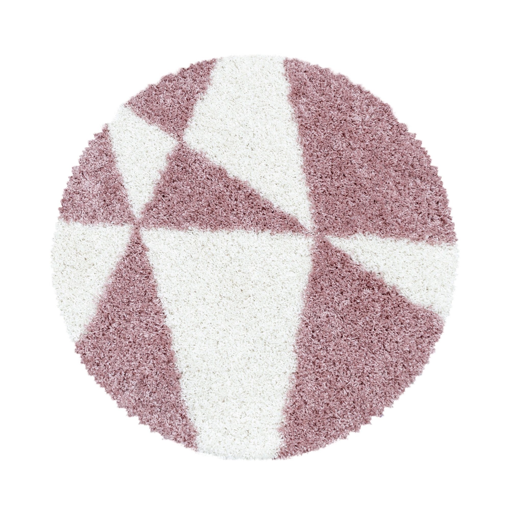 Höhe: Hochflor-Teppich Design farben Carpetsale24, Teppich 30 mm, verschiedene Rosa Design, Geometrisch größen Wohnzimmer und Rund, Geometrisch