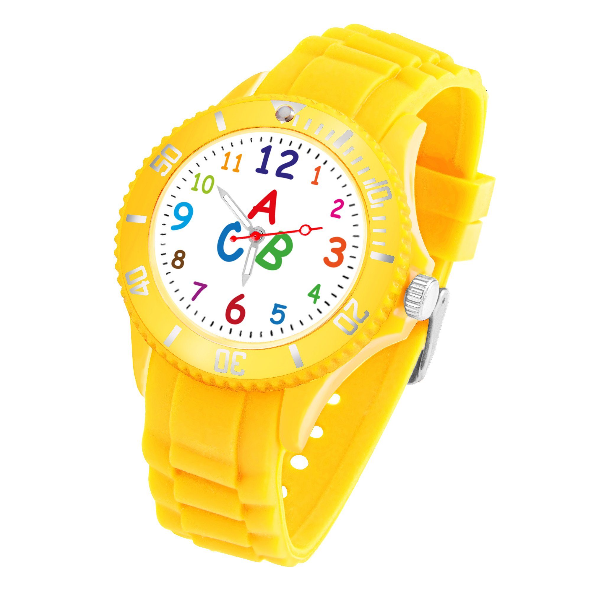 Taffstyle Quarzuhr Kinder Armbanduhr Silikon Lernuhr Zahlen Uhr Bunt, Bunte ABC Silikonuhr Farbige Sportuhr Kinderuhr 34mm Analog Quarz