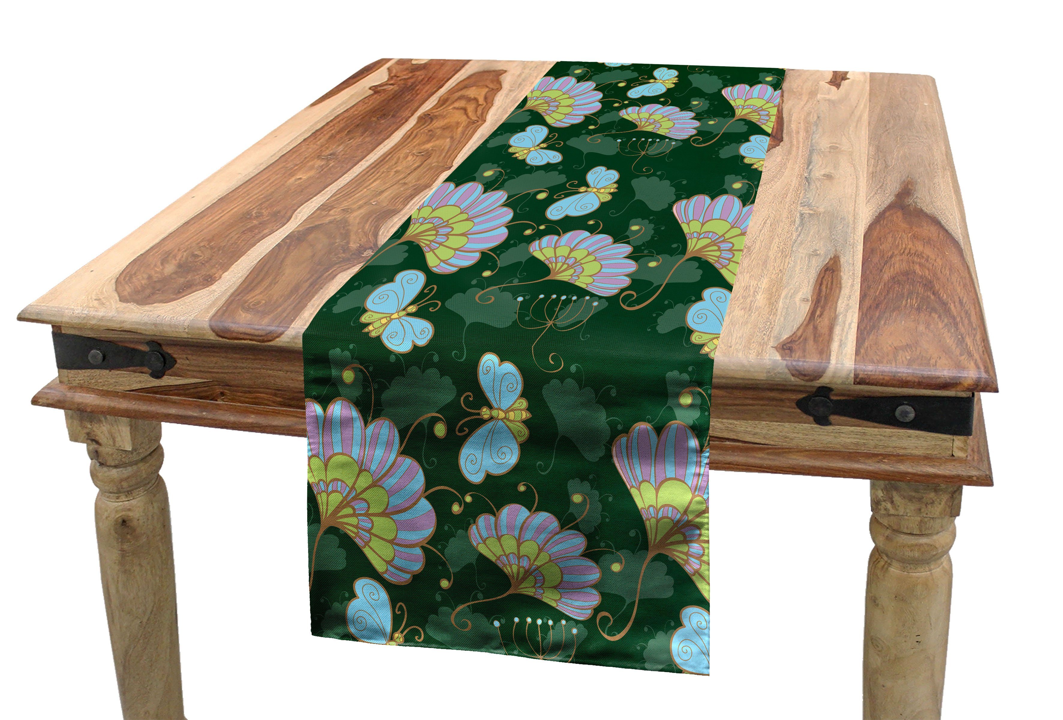 Abakuhaus Tischläufer Esszimmer Küche Rechteckiger Dekorativer Tischläufer, Blumen Cartoonish Blumen Schmetterling