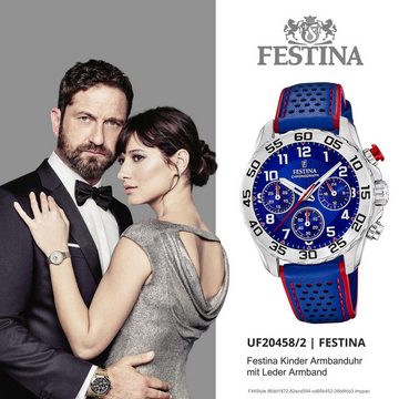 Festina Quarzuhr Festina Kinder Uhr F20458/2 Analog Leder, (Analoguhr), Kinder Armbanduhr rund, Lederarmband blau