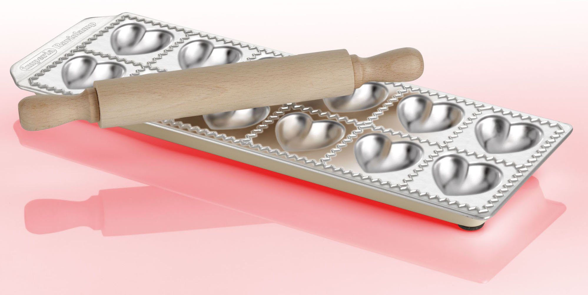 imperia Ravioliform, für 12 Ravioli Cuoricini, inkl. Teigrolle, Aluminium