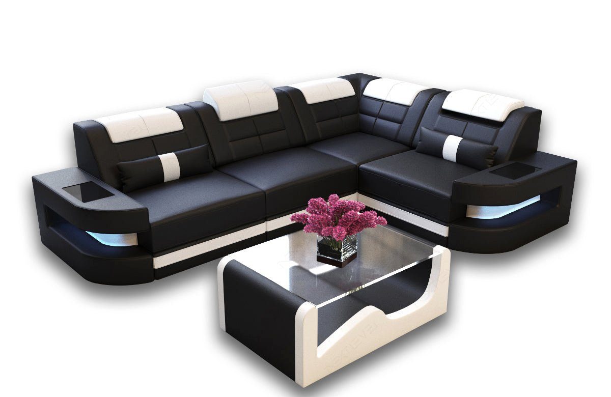 Sofa Dreams Ecksofa Leder Sofa Ledercouch Como L Form Ledersofa, Couch, mit LED, wahlweise mit Bettfunktion als Schlafsofa, Designersofa