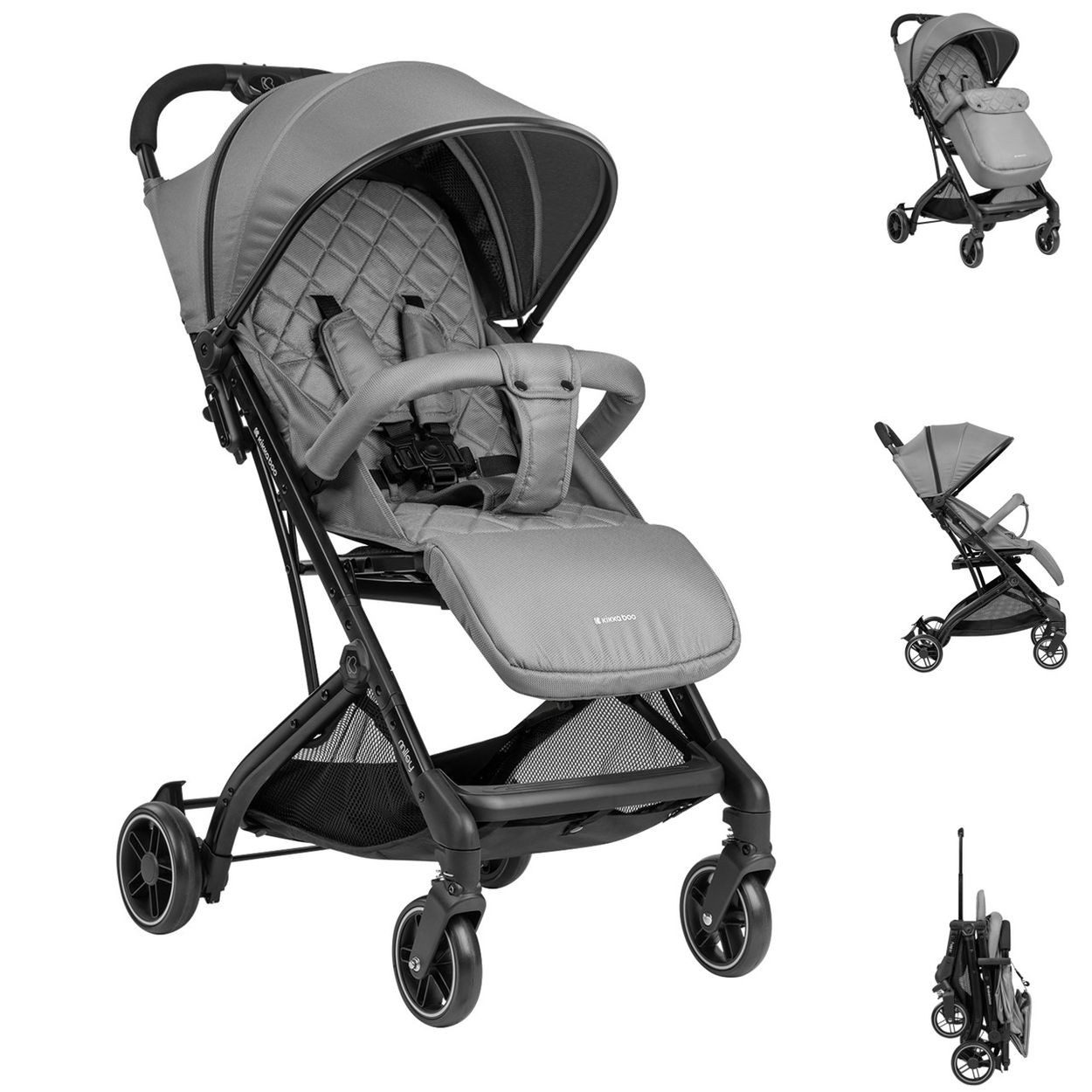Kikkaboo Kinder-Buggy Kinderwagen Miley mit Fußsack, Fußstütze verstellbar, klappbar, Korb