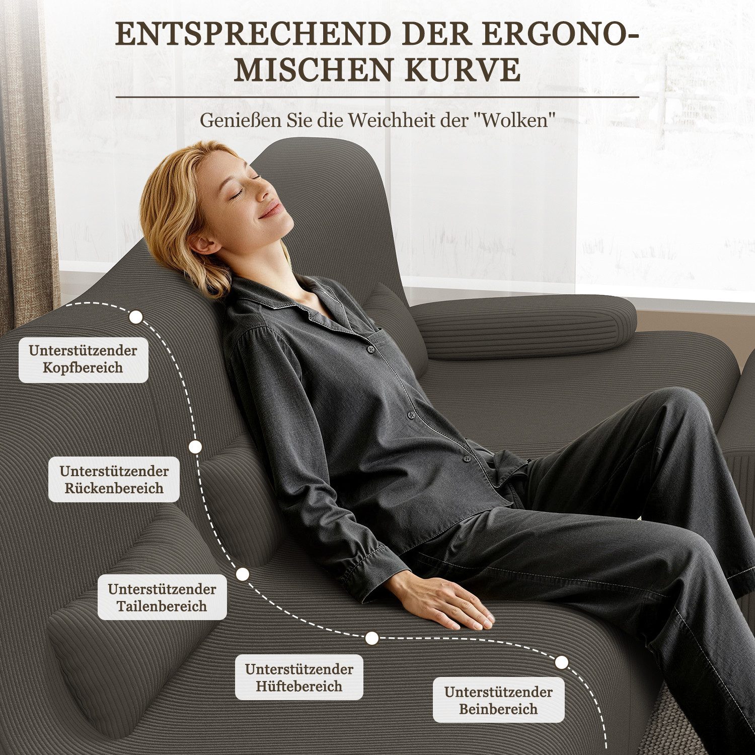 Lexzurn Ecksofa Ecksofa mit Schlaffunktion 250 x 170 x 76 cm, L-förmige Cou günstig online kaufen