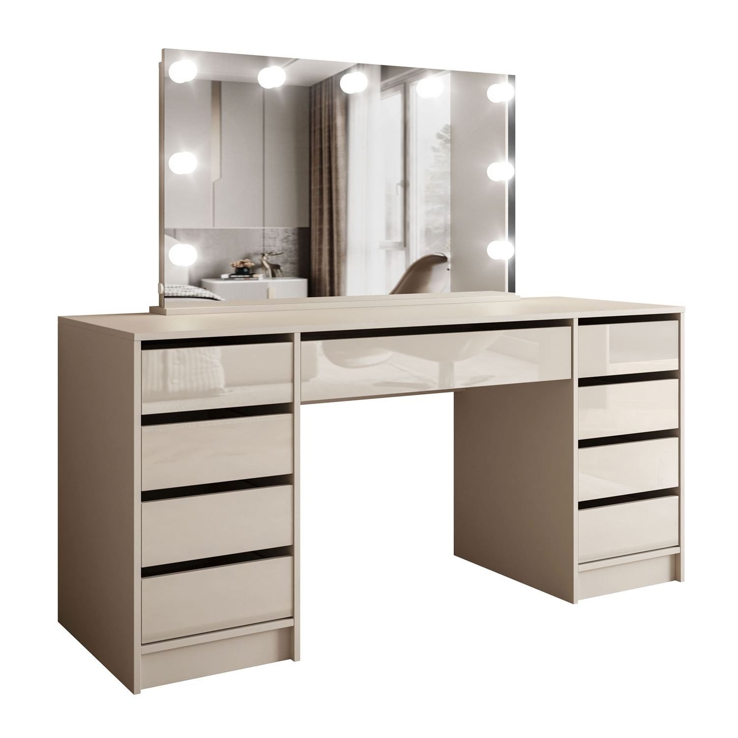 ALLHOUSE24 Schminktisch MAYA mit Spiegel und LED Beleuchtung Glanz Kosmetik günstig online kaufen