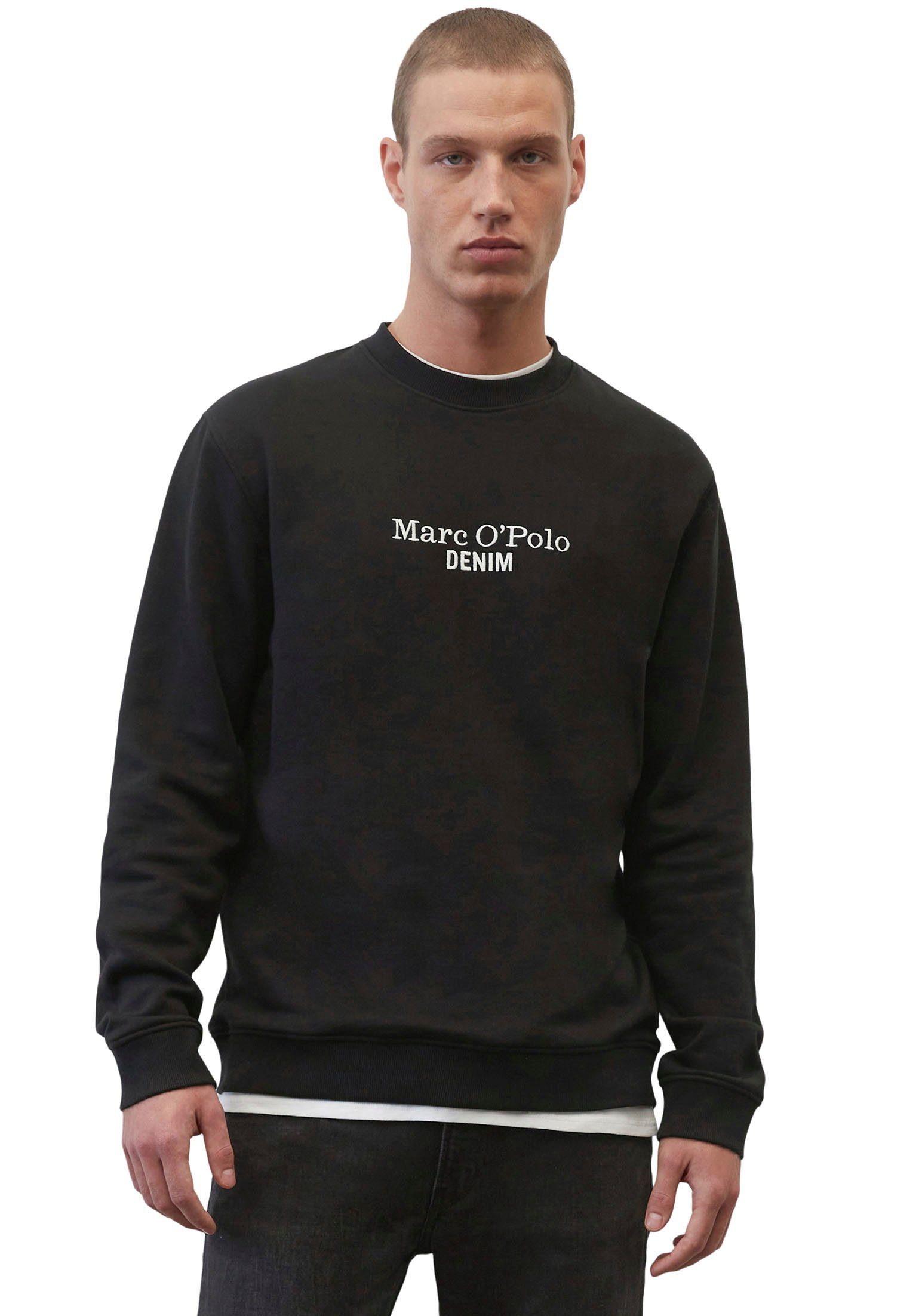 Marc O'Polo DENIM Sweatshirt mit großer Label-Stickerei vorne schwarz
