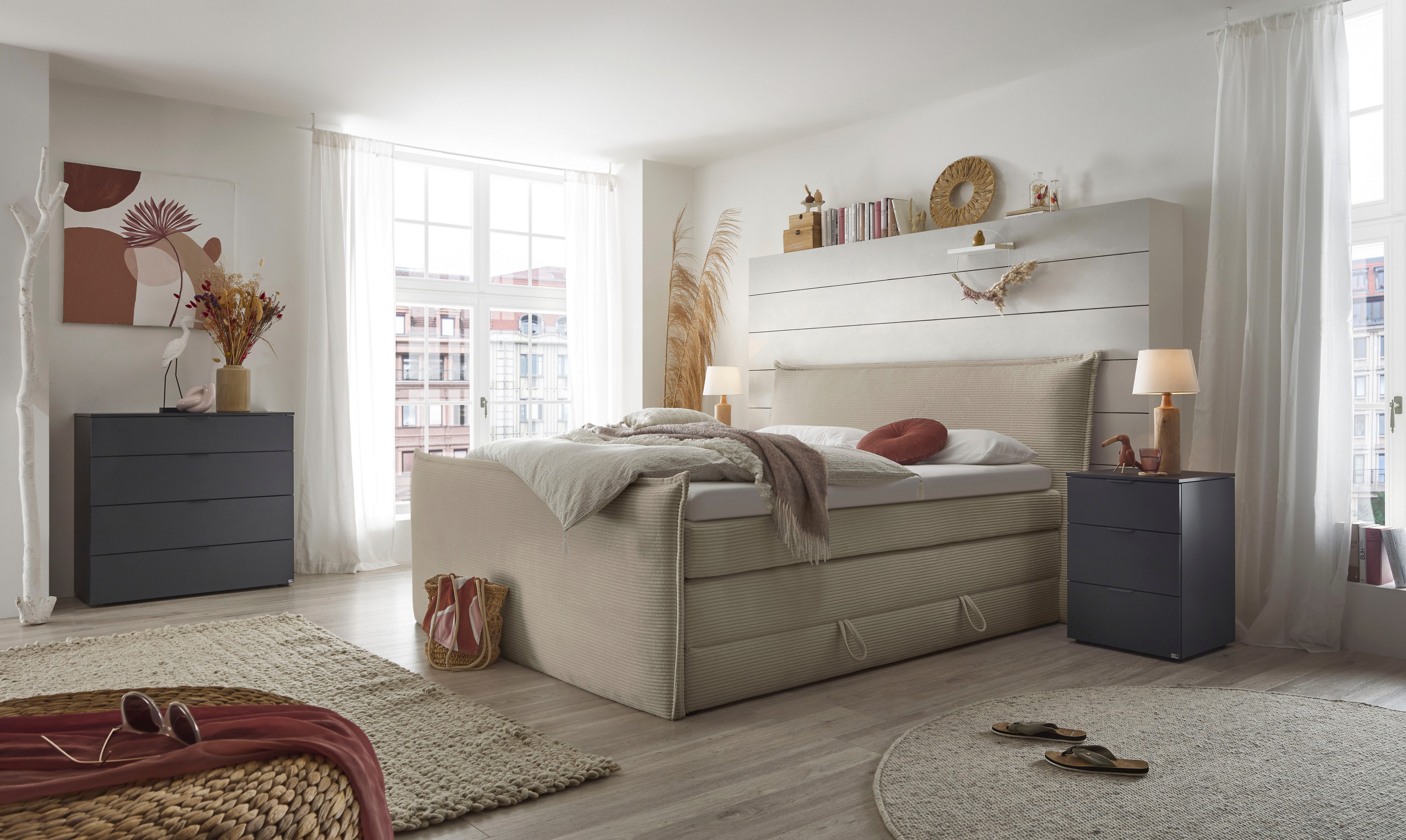 set one by Musterring Boxspringbett Florida, in modernem Cord-Bezug, mit Bettkasten, in 3 Größen erhältlich