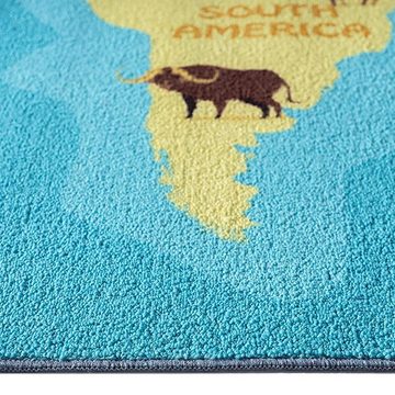 Kinderteppich Lernteppich für Kinder „Kontinente spielend lernen“ türkis-blau, Carpetia, rechteckig, Höhe: 5 mm