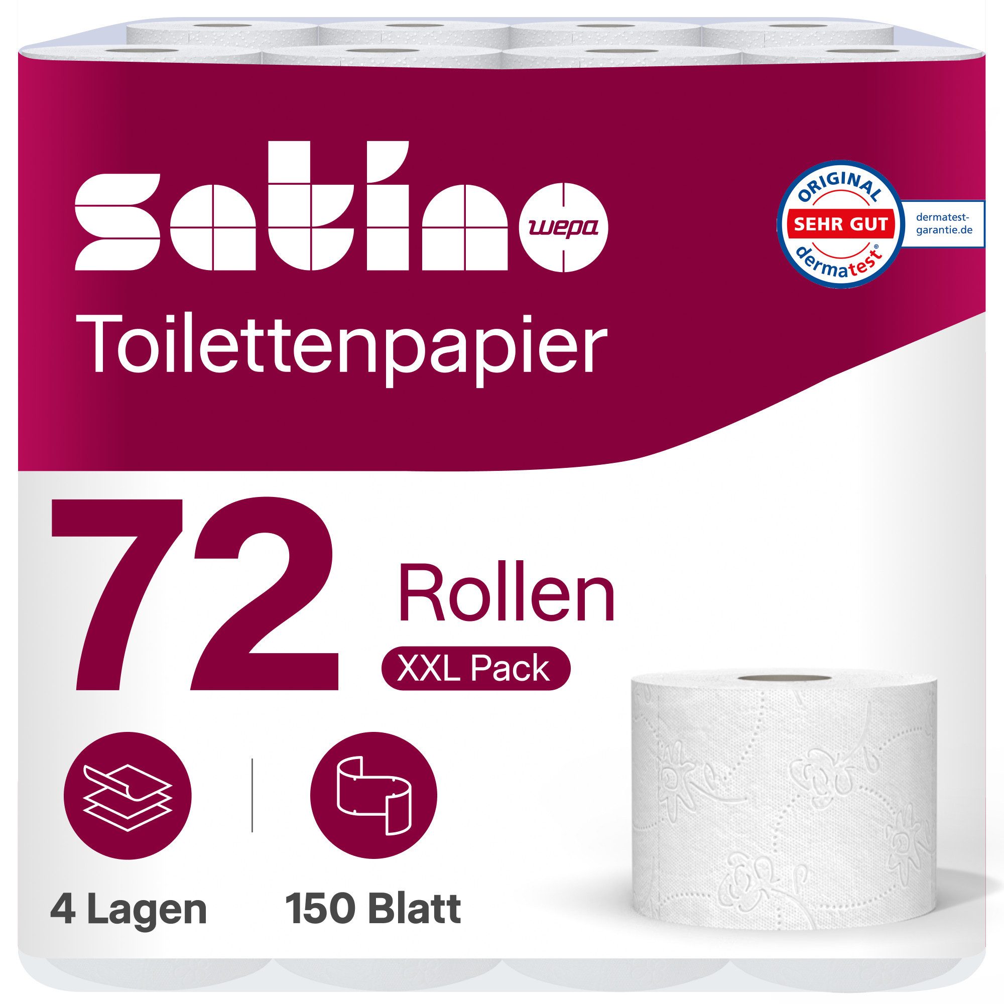 Satino Toilettenpapier 4-lagig - 40 o. 72 Rollen - 150 Blatt pro Rolle - 100% Zellstoff (72-St)