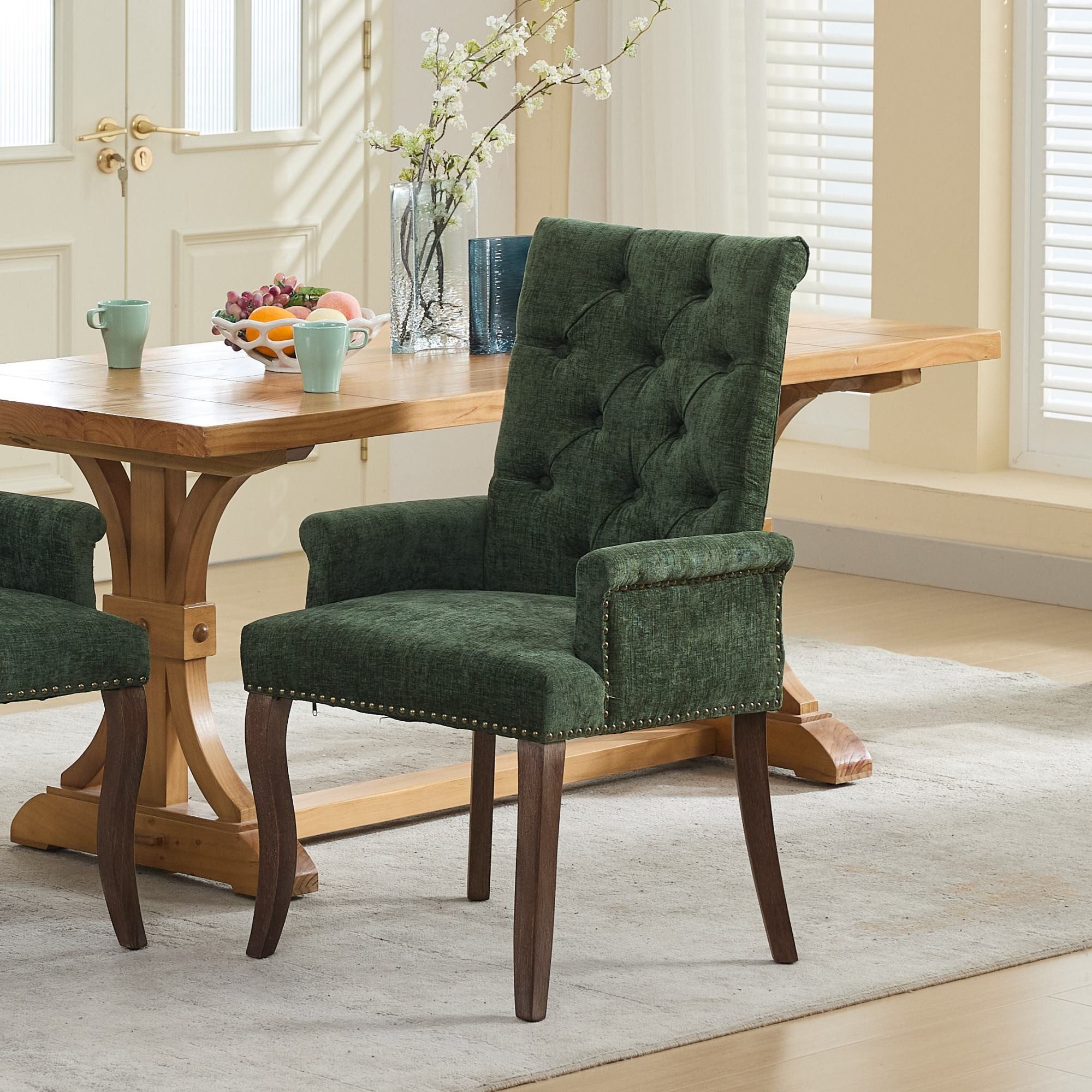 BBWL Sessel Esszimmerstuhl gepolstert mit Armlehnen Massivholzbeine getuftet, Chenille, elegant bequem langlebig stabil