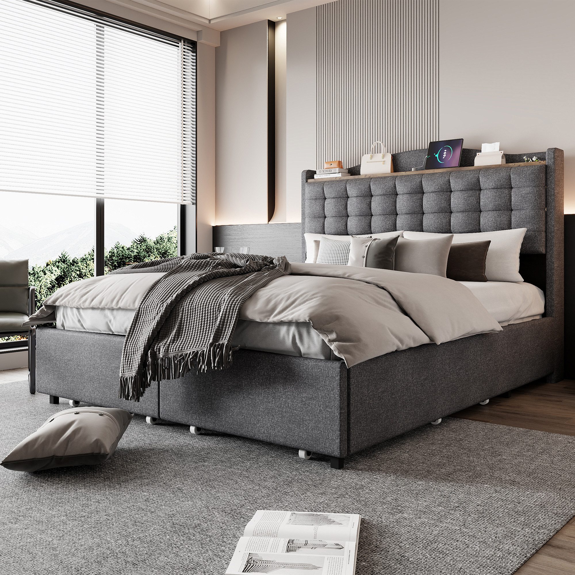 Flieks Polsterbett, Doppelbett 140x200cm mit USB-Ladeanschluss günstig online kaufen