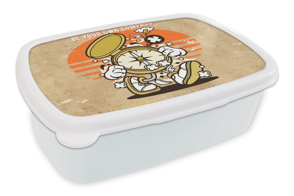 MuchoWow Lunchbox Kompass - Vintage - Zitat, Kunststoff, (2-tlg), Brotbox für Kinder und Erwachsene, Brotdose, für Jungs und Mädchen weiß