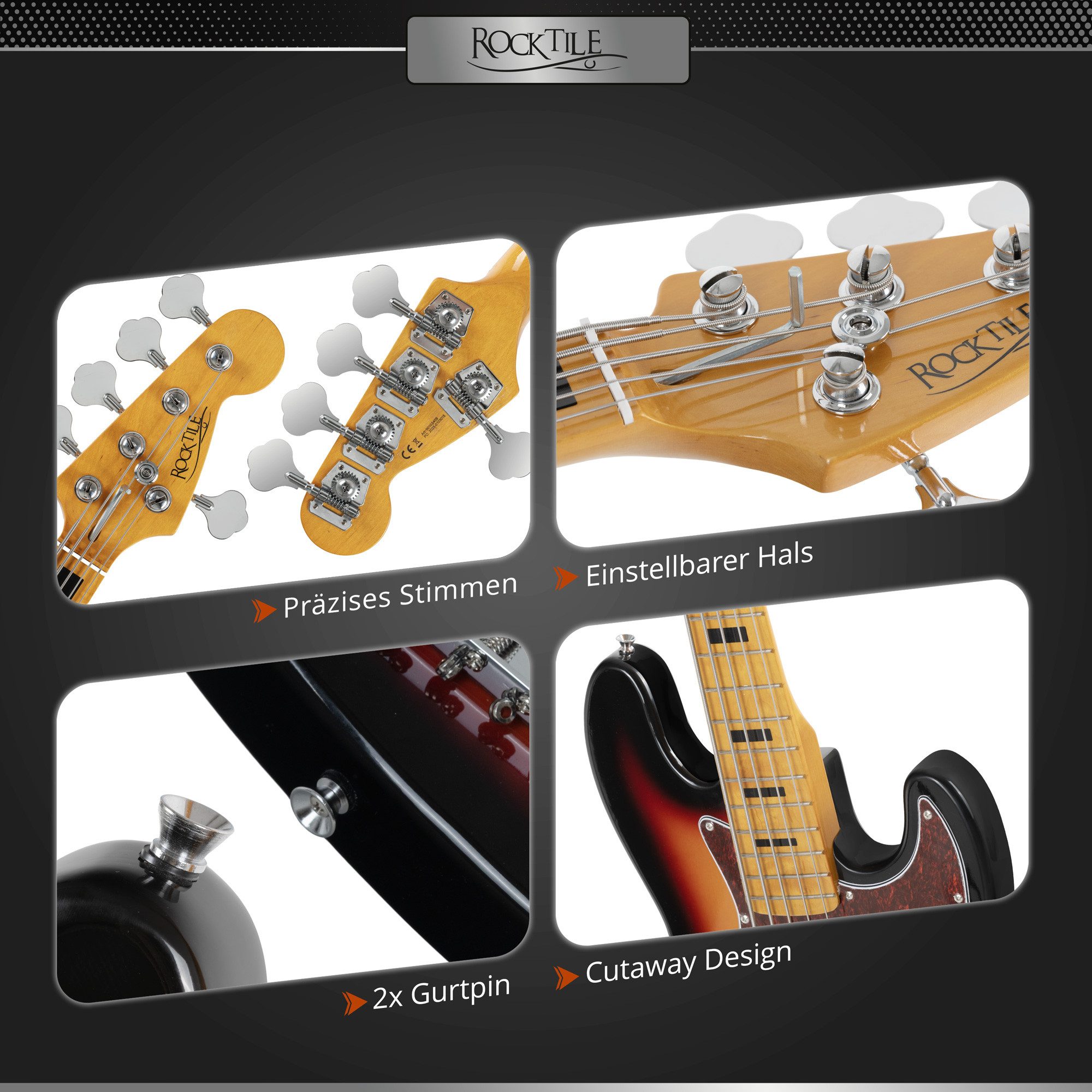 Rocktile E-Bass Rocktile Pro JBS50 E-Bass, JB-Style, Packung, 1x E-Bass