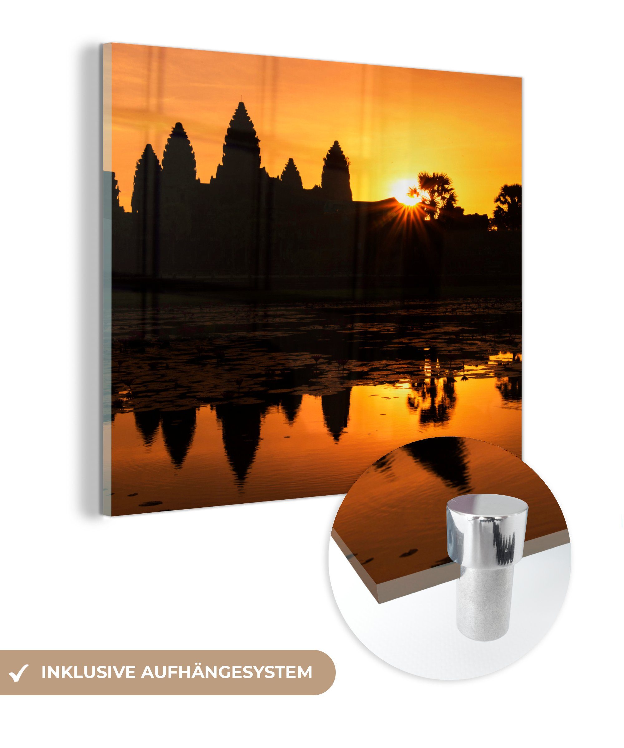 St), Heller über Wat, Glasbilder Angkor MuchoWow Acrylglasbild - Glas auf Glas - auf Wandbild - Foto Wanddekoration (1 Himmel Bilder