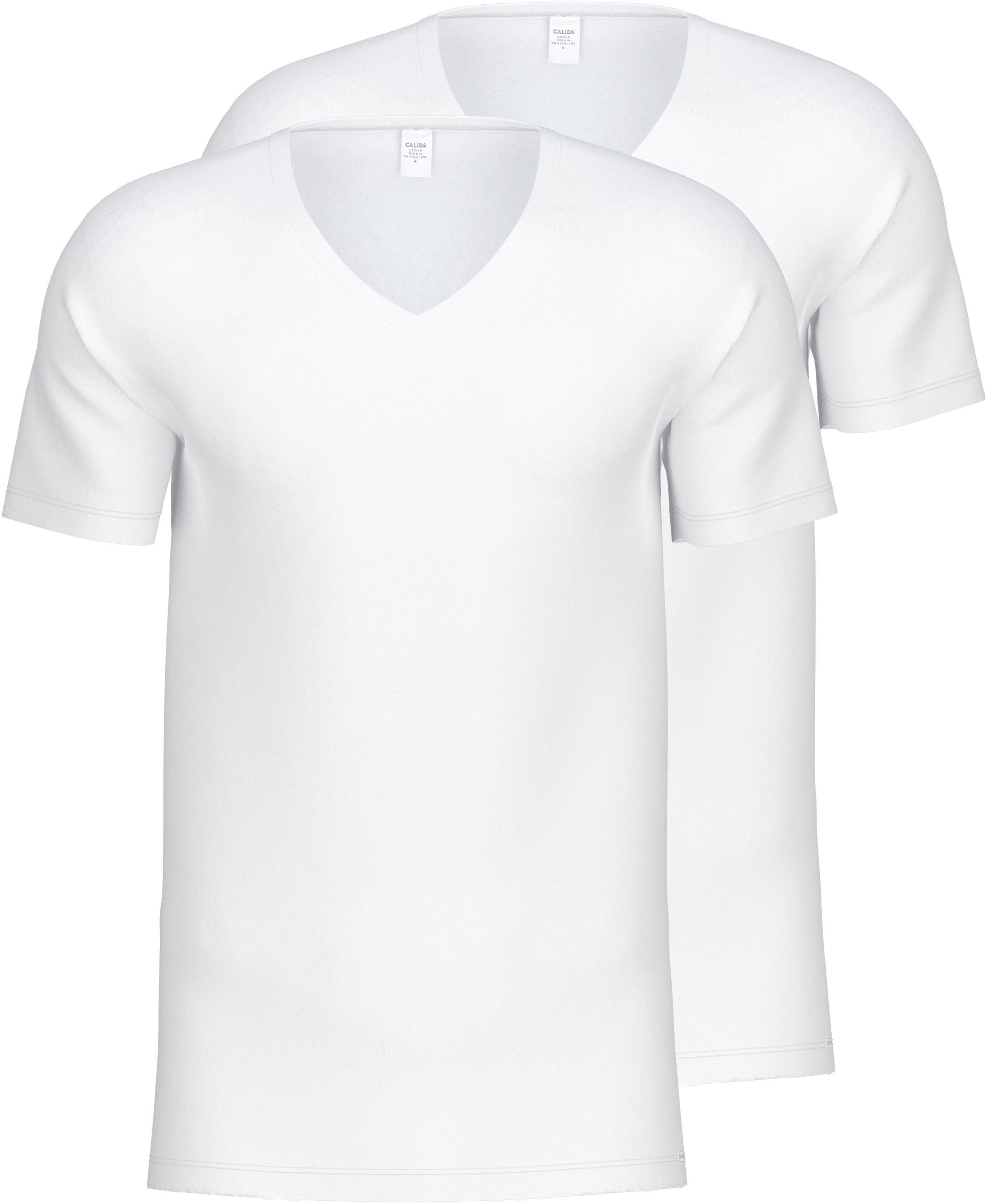 CALIDA Kurzarmshirt Natural Benefit (2er Pack) mit V-Ausschnitt und ...