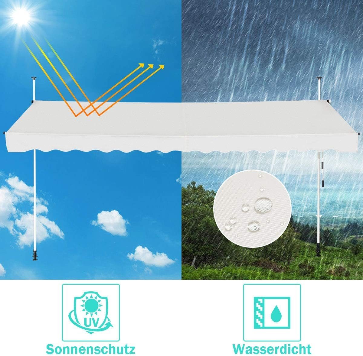 KOMFOTTEU Klemmmarkise Sonnenmarkisen UV-beständig höhenverstellbar wassera günstig online kaufen