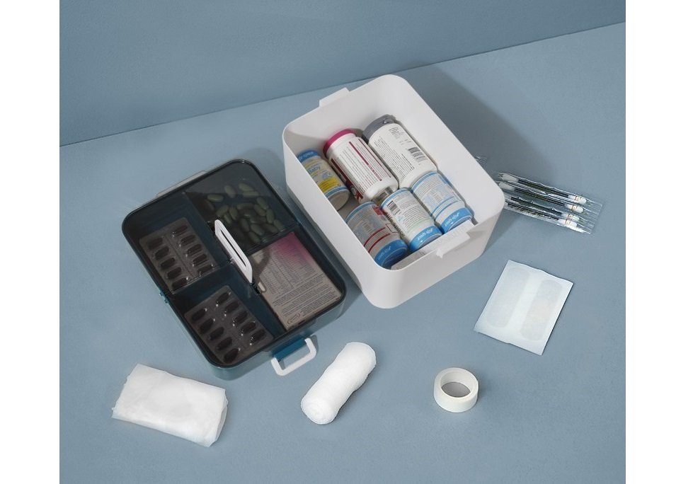Zedelmaier Medizinschrank Hausapotheke Aufbewahrung Breite Hilfe 21cm Dunkelblau Medikamenten (YX1003) Box, Kasten, Erste