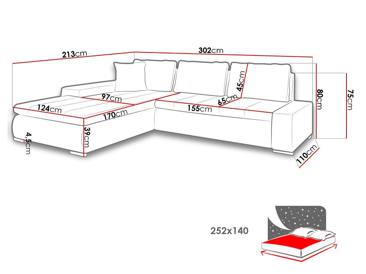 MIRJAN24 Ecksofa Orkan Schlaffunktion mane L-Sofa, mit Bettkasten, Universal und Premium, Elegante