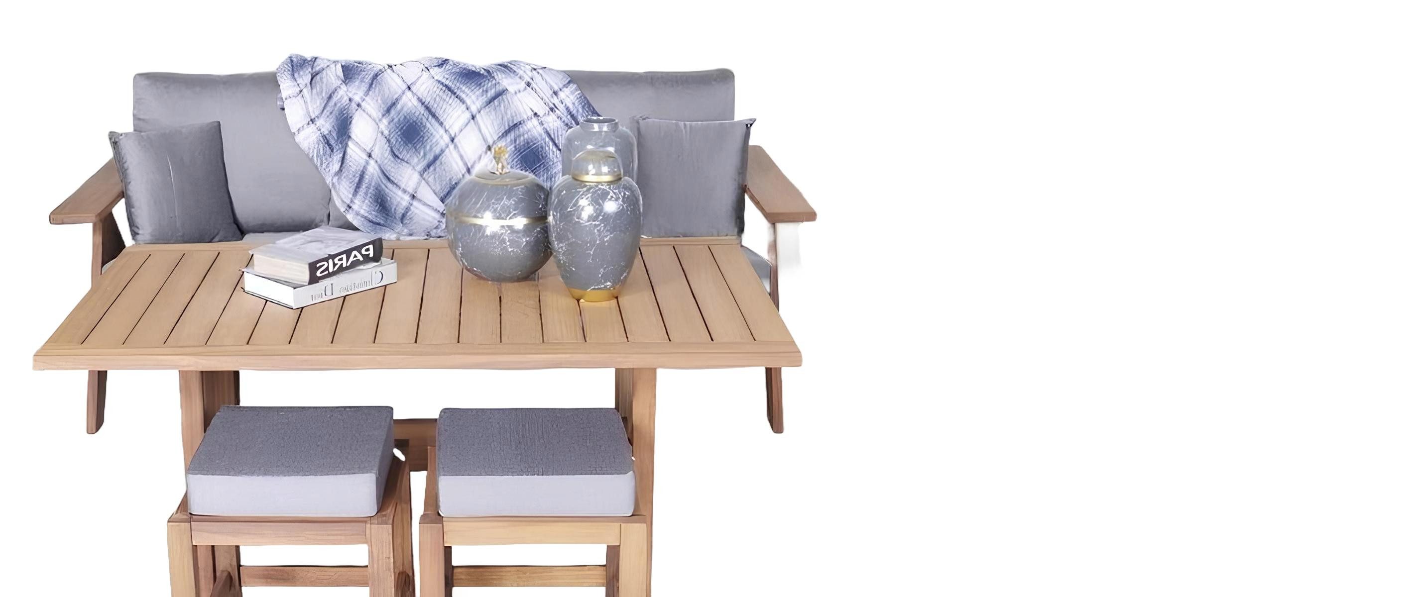 Xlmoebel Sessel Grau-braunes Polstergarnitur mit modernem Design für den Garten (3tlg Gartenmöbel Set (Sofa 3 Sitzer + Sessel + Esstisch), Hergestellt in Europa