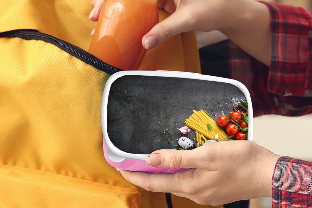 MuchoWow Lunchbox Nudeln - rosa Gewürze Snackbox, - Kunststoff, Brotdose Mädchen, für Erwachsene, Kunststoff Rustikal, Kinder, Kräuter Tomate (2-tlg), - Brotbox 