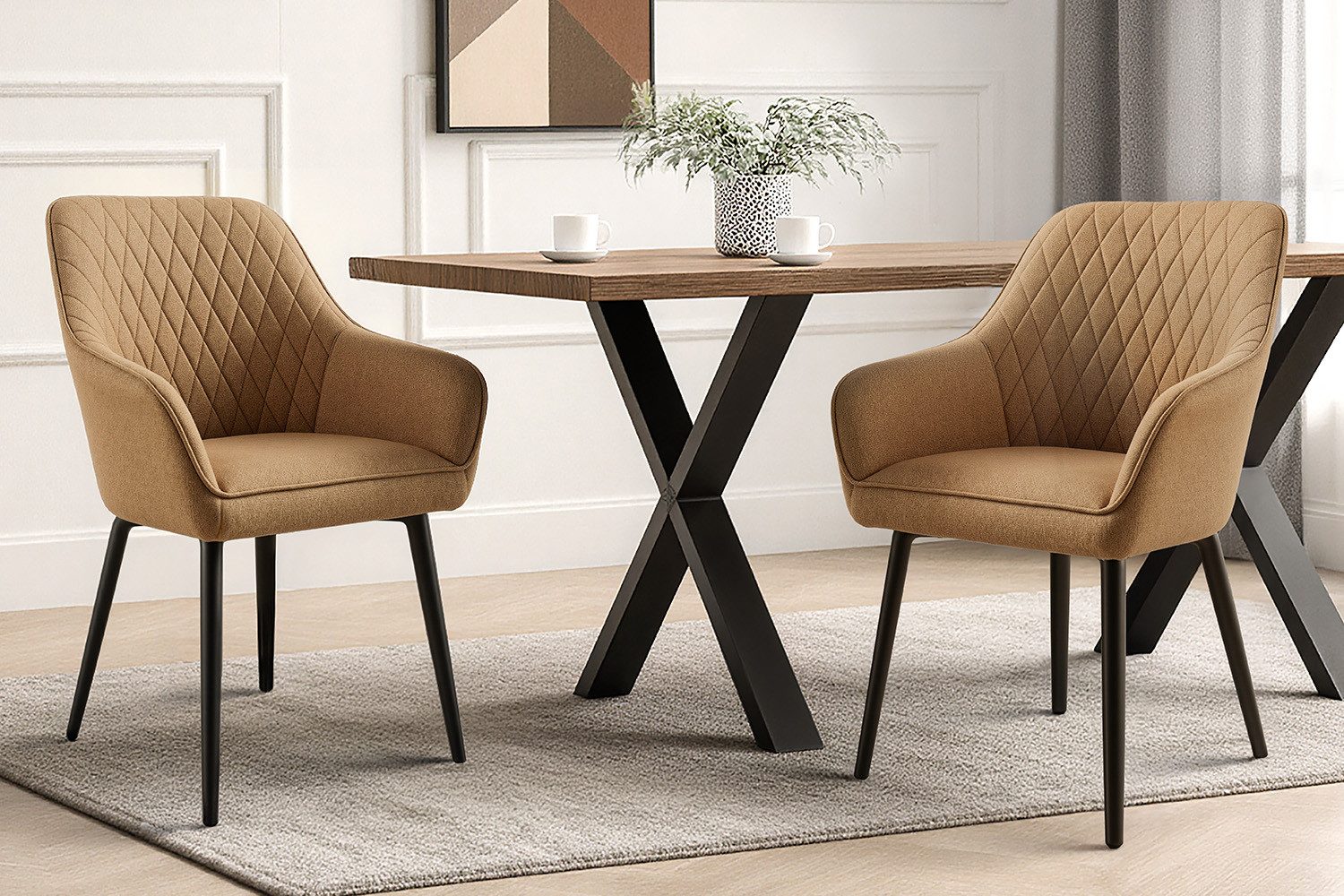 HOMAVO Esszimmerstuhl Stuhlset mit Armlehnen in Stoff oder Kunstleder (2 St), Nach EN 12520 geprüft, mit Armlehnen, Metallbeinen, weiche Polsterung