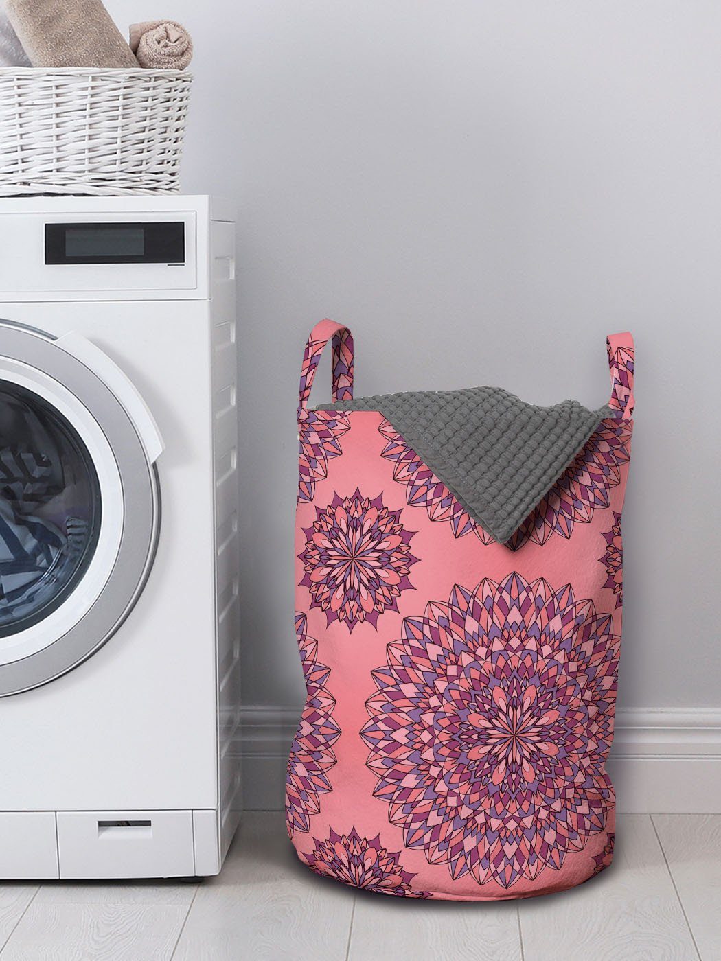Abakuhaus Wäschesäckchen Wäschekorb mit Griffen Bohemien Waschsalons, für Kordelzugverschluss Mandala lila