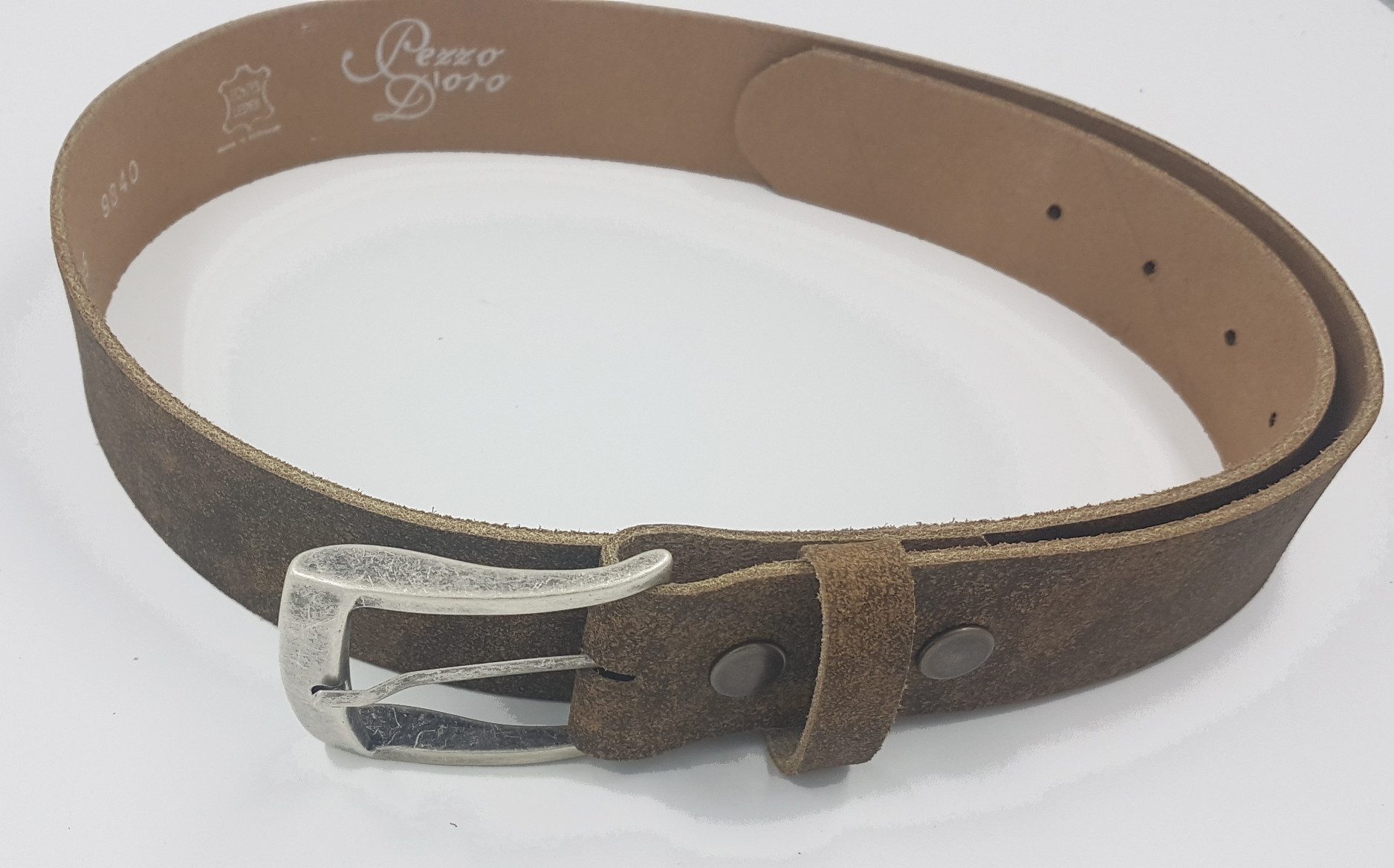 Pezzo D'oro Ledergürtel Vollrindleder Ремни 4,0 cm olive/braun weiches Leder, Ремниschnalle in Altsilber, Vintage