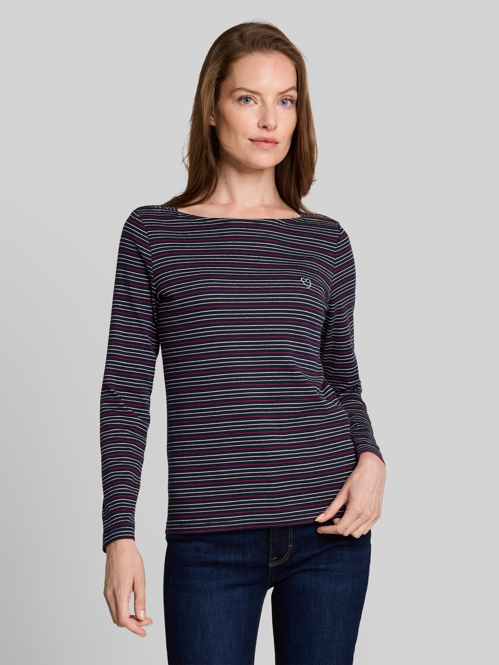 TOM TAILOR Langarmshirt T-Shirt (im Einserpack) Langarmshirt mit Herz-Stickerei