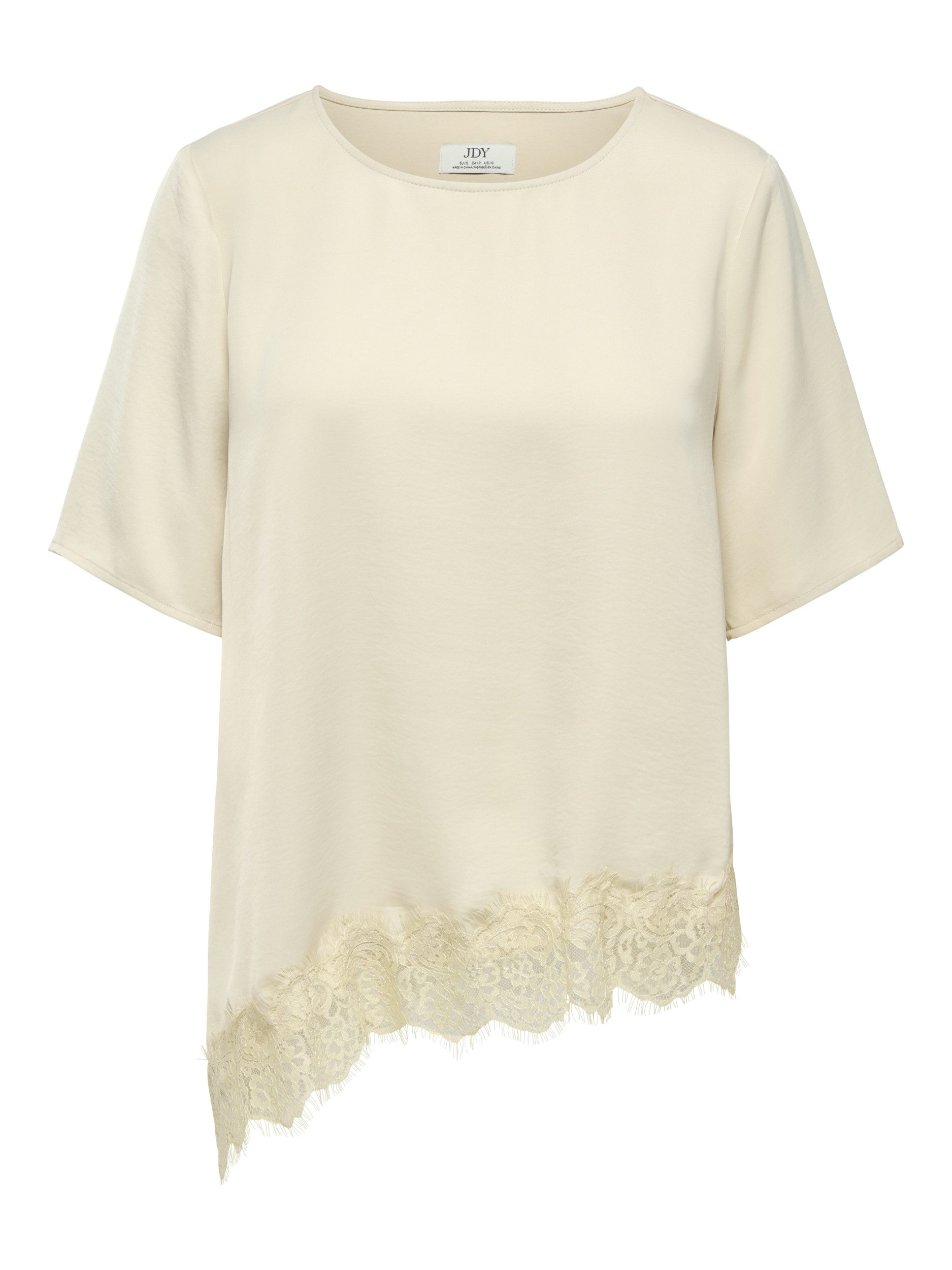 JDY T-Shirt JDYURBA S/S ASSYMMETRIC TOP WVN EXP, Sandshell/WITH SANDSHELL LACE