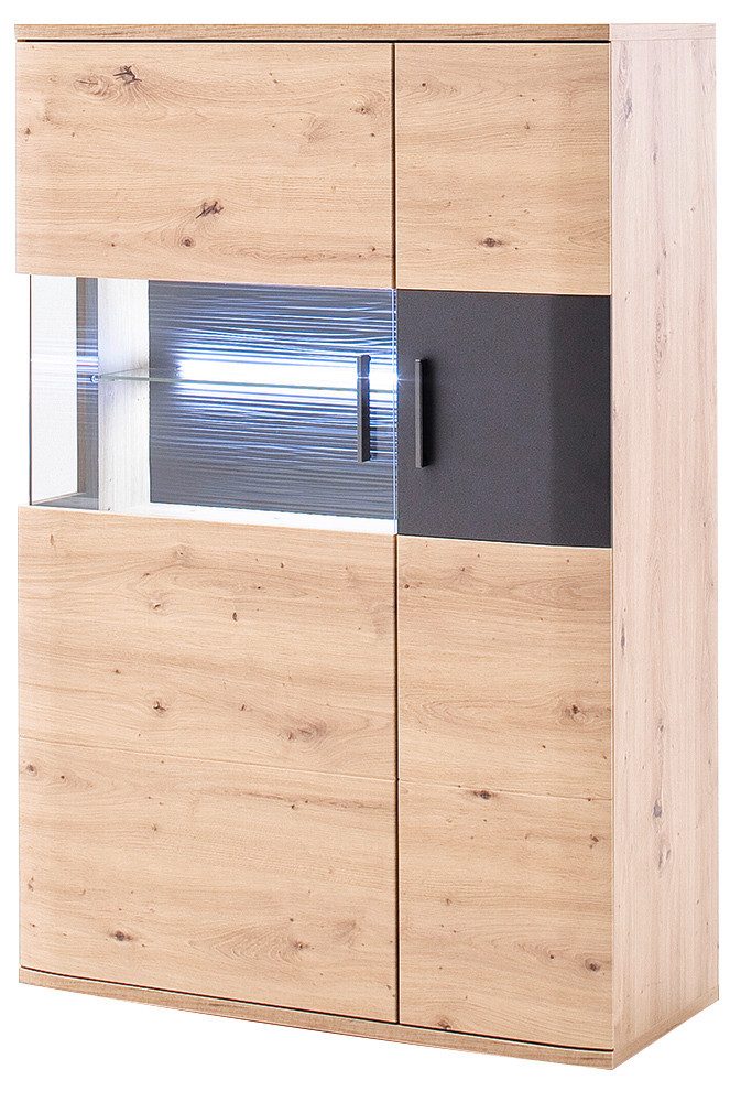 DELIFE Vitrine Farum Eiche Optik 90 x 130 cm Highboard 3 Türen