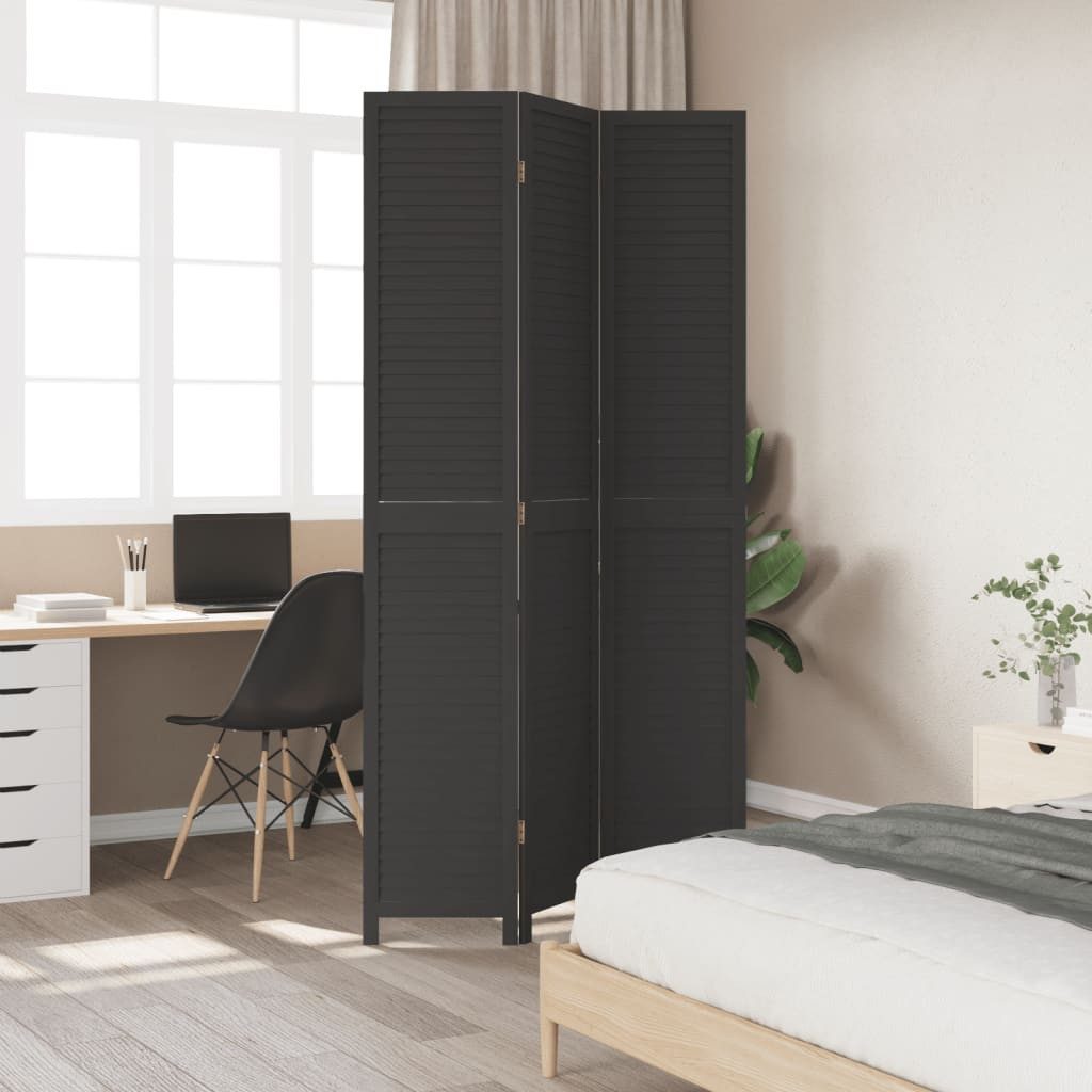 vidaXL Raumteiler 3-tlg. Paravent Schwarz Massivholz günstig online kaufen