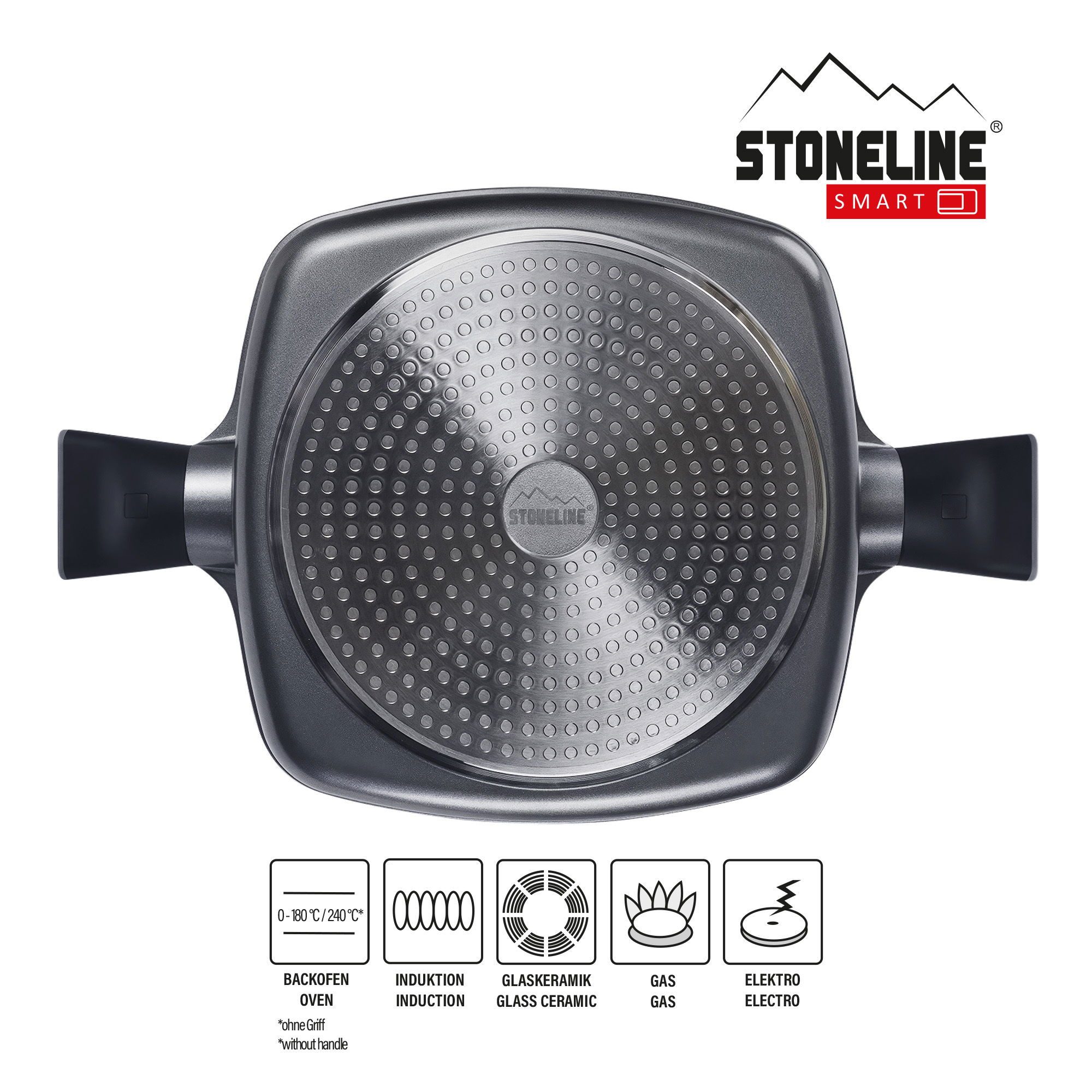 STONELINE Servierpfanne, Aluminiumguss (2-tlg), mit echten Steinpartikeln, induktionsgeeignet, Designed in Germany