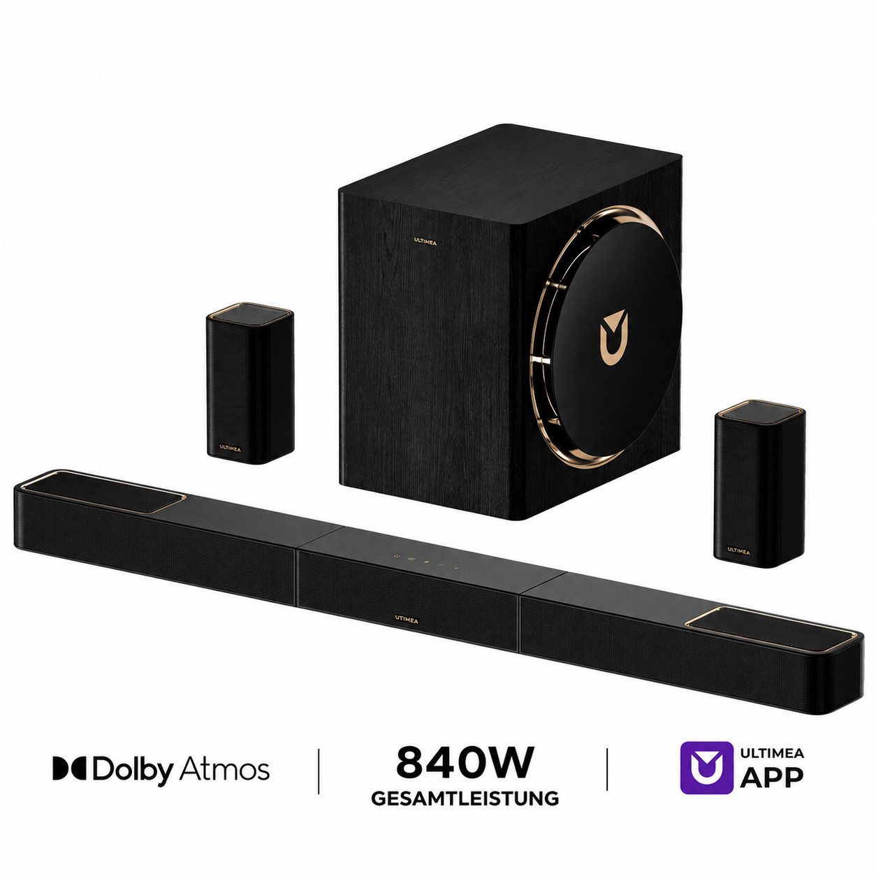 Ultimea Skywave X60 Soundbar 7.1.4-Kanal Dolby Atmos (surround sound system, 840 W, 360° SurroundX Audio, 8'' Subwoofer, heimkino soundsystem)