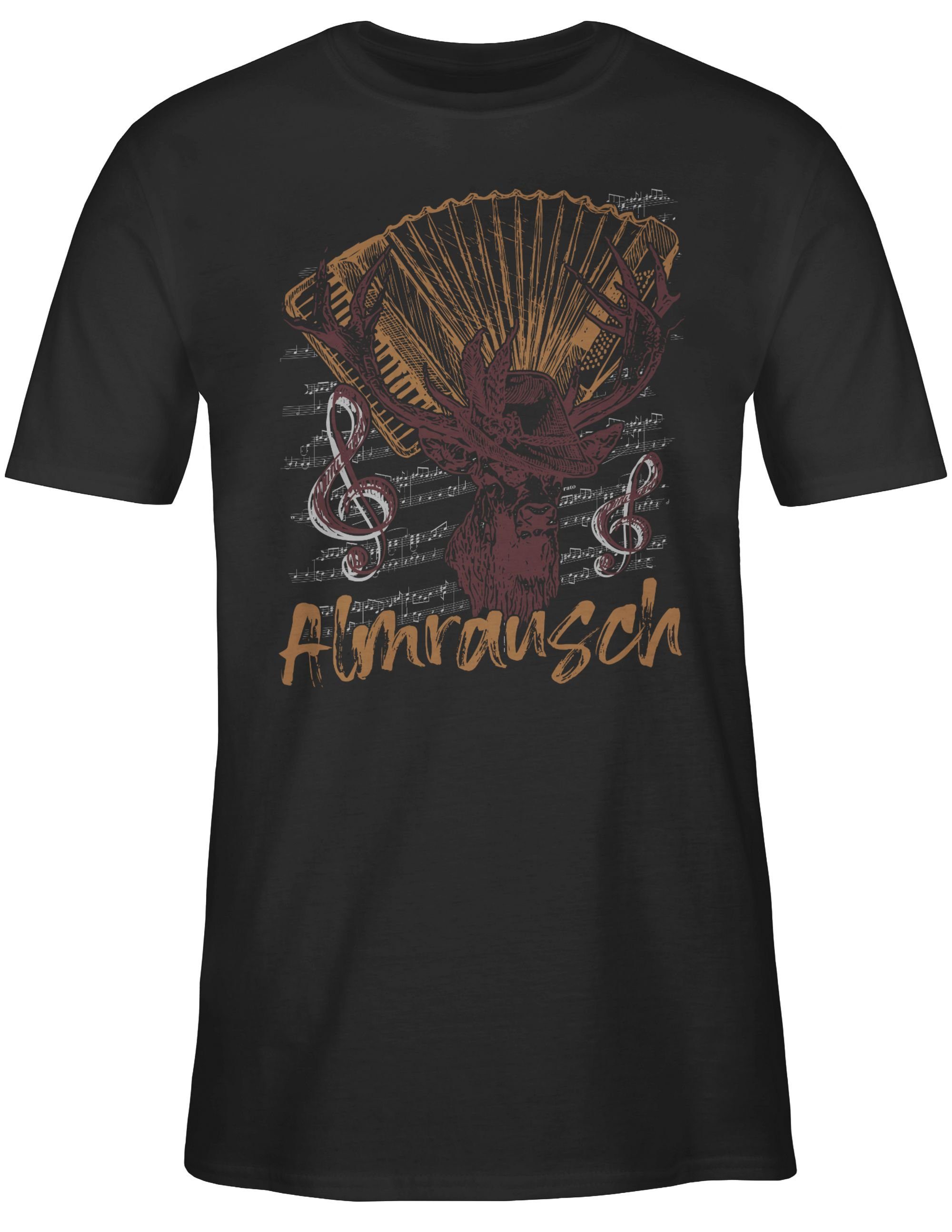 Almerer für Tradition 01 Hirsch Almrausch Alpen Oktoberfest Mode Schwarz T-Shirt Shirtracer Herren