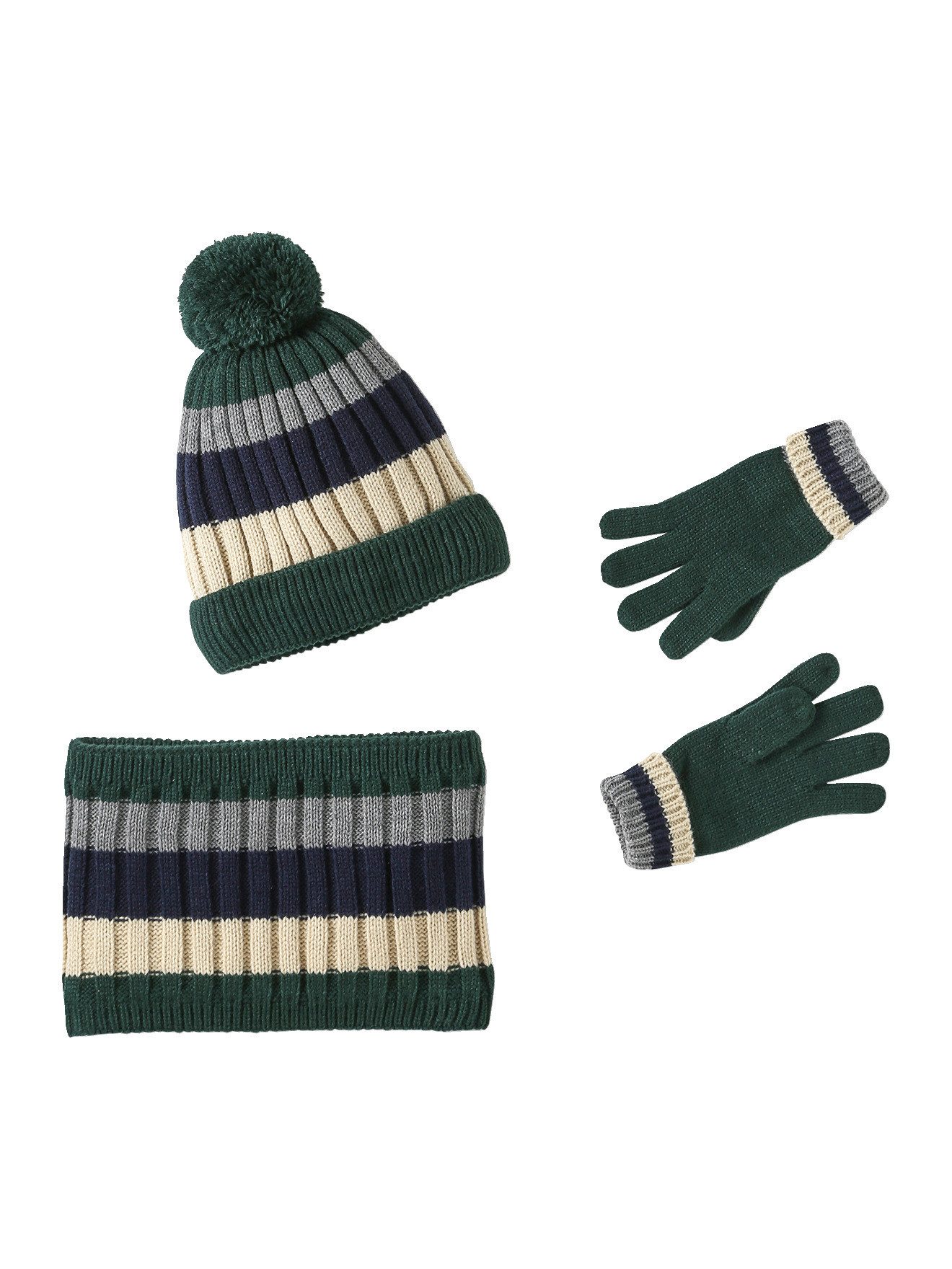 vertbaudet Mütze & Schal Jungen Set: Mütze, Snood und Handschuhe gestreift