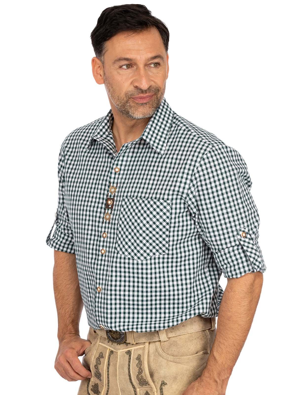 OS-Trachten Trachtenhemd Karo FREISING tanne Fit) Langarmhemd (Regular