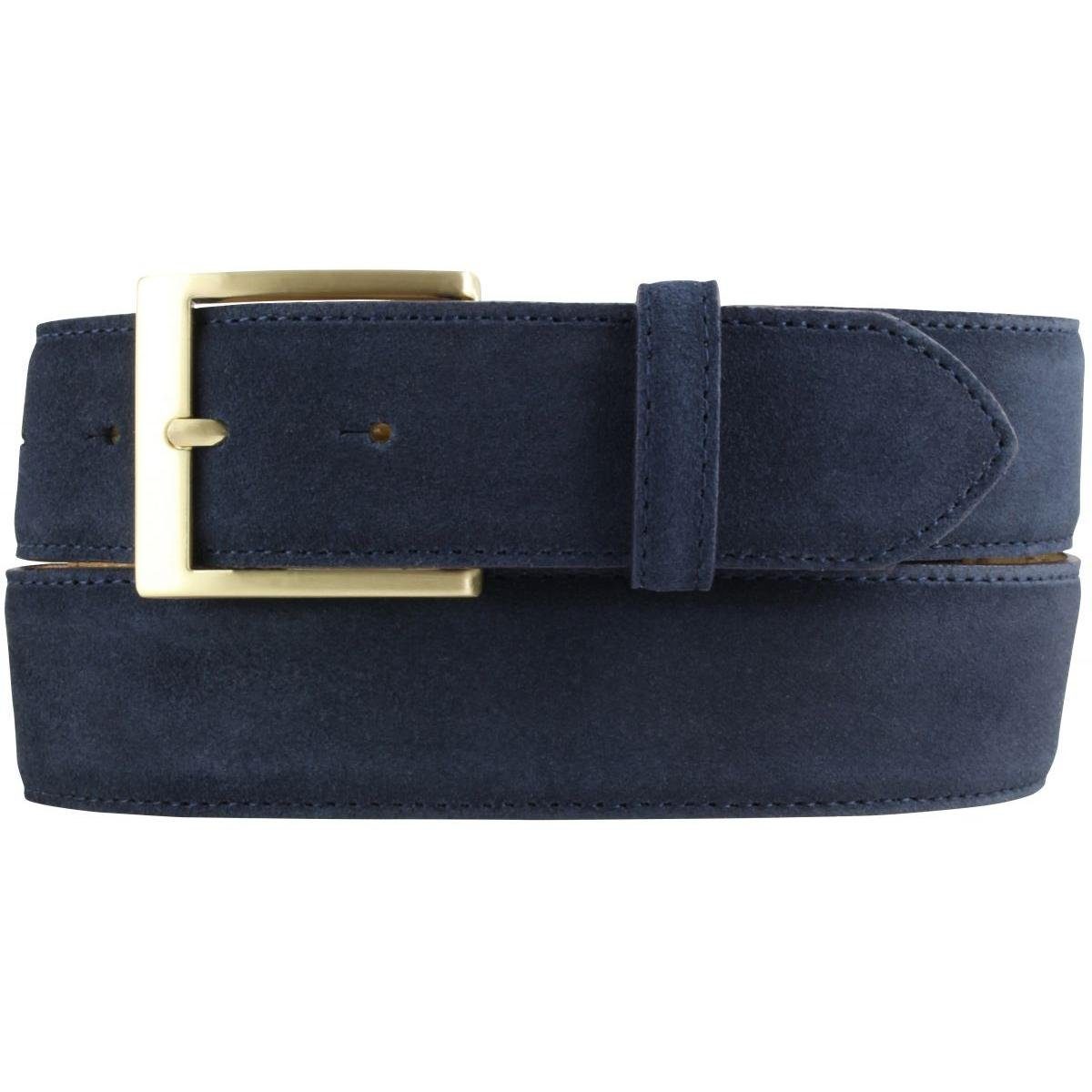 Veloursleder Velou 4 Ledergürtel aus - Silber Gürtelschnalle Marine, cm mit goldener Jeans-Gürtel BELTINGER