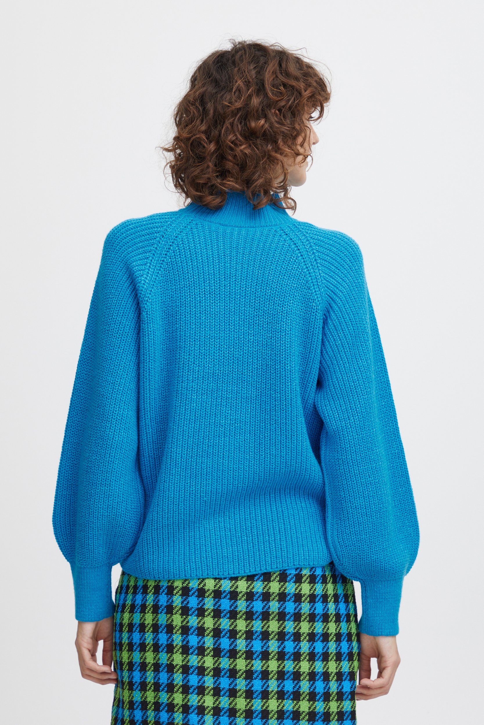 Strickpullover mit mit Pullover 6692 b.young Blau Sweater Ballonärmeln Kragen in Grobstrick
