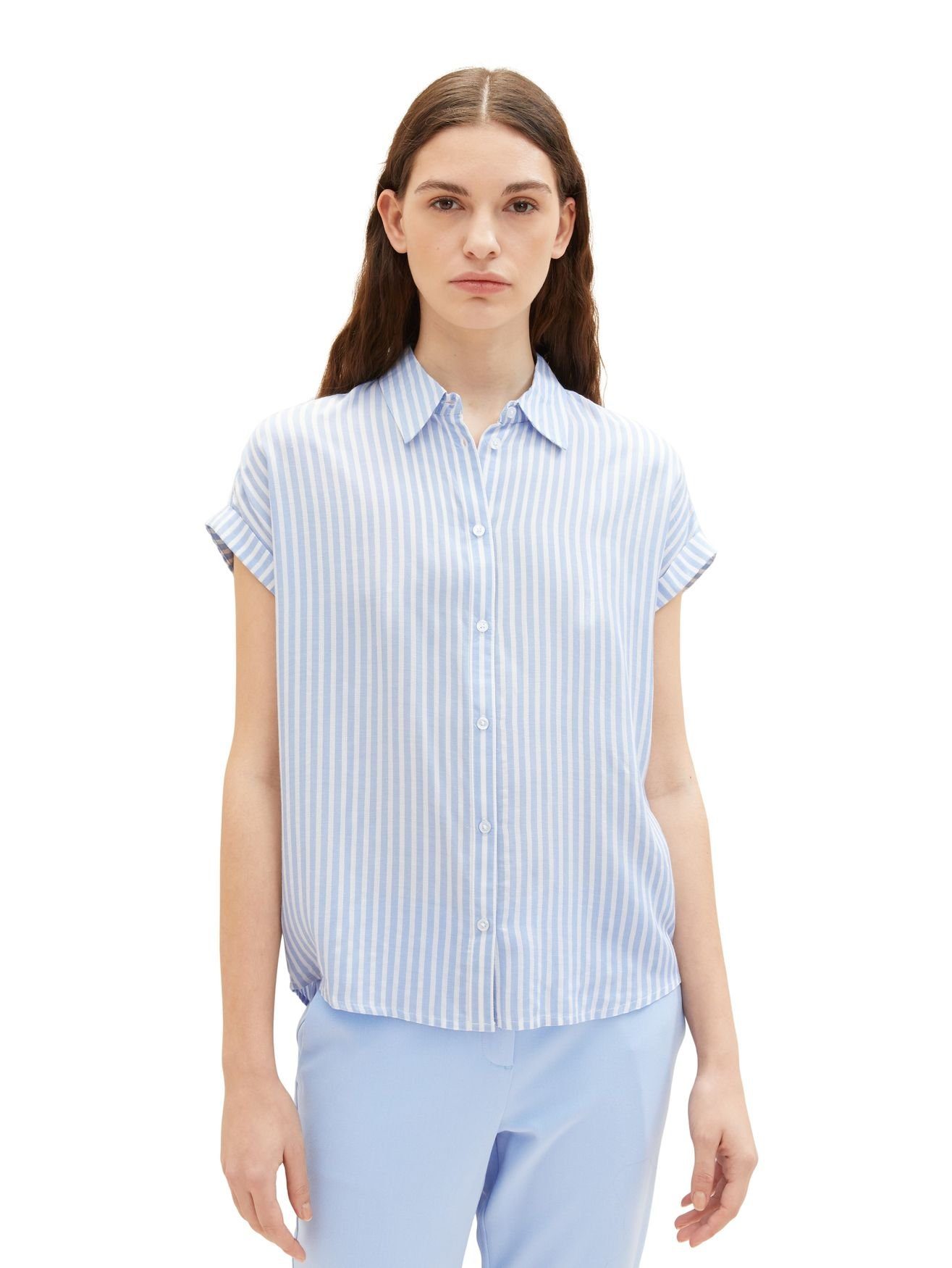 TOM TAILOR Shirt Gestreifte Bluse Blusenshirt in 5364 Kurzarm Blau Übergröße