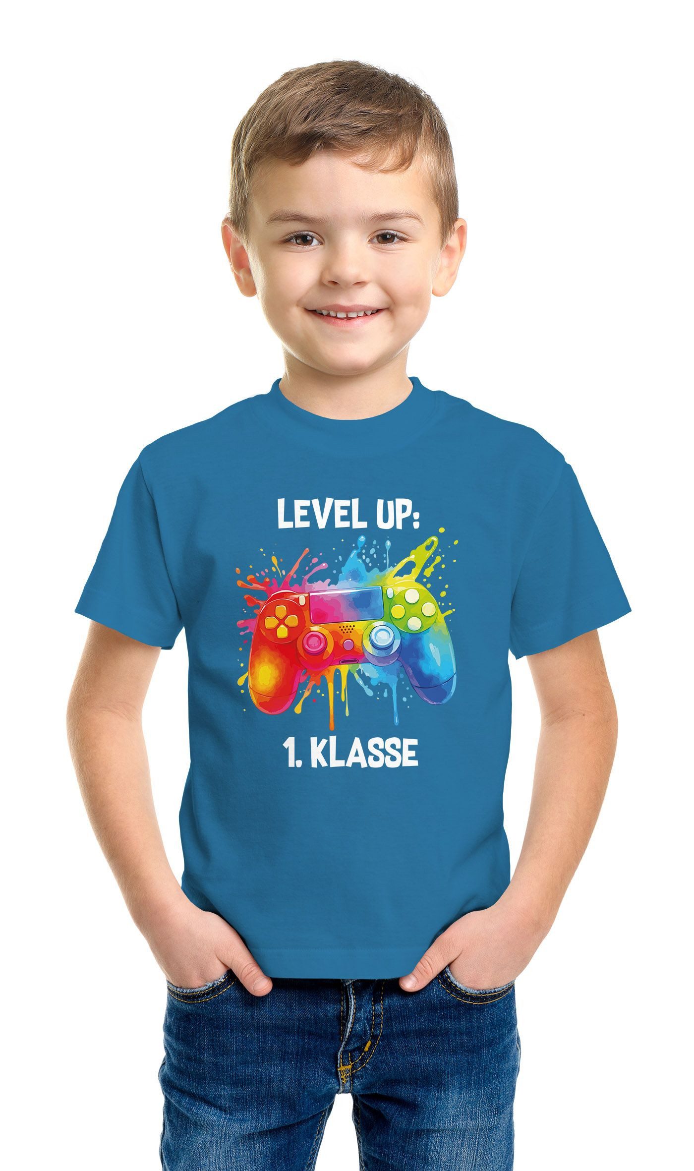 SpecialMe Print-Shirt Kinder Jungen T-Shirt Einschulung Gamer Spruch Lustig Level Up 1.