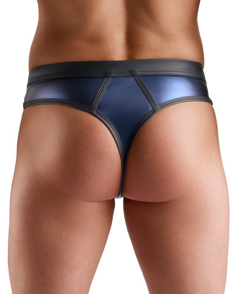 Svenjoyment String String mit Druckknöpfen halb transparent Netz und Wetlook - schwarz, b (1-St) Vorne mit Druckknöpfen zum Öffnen