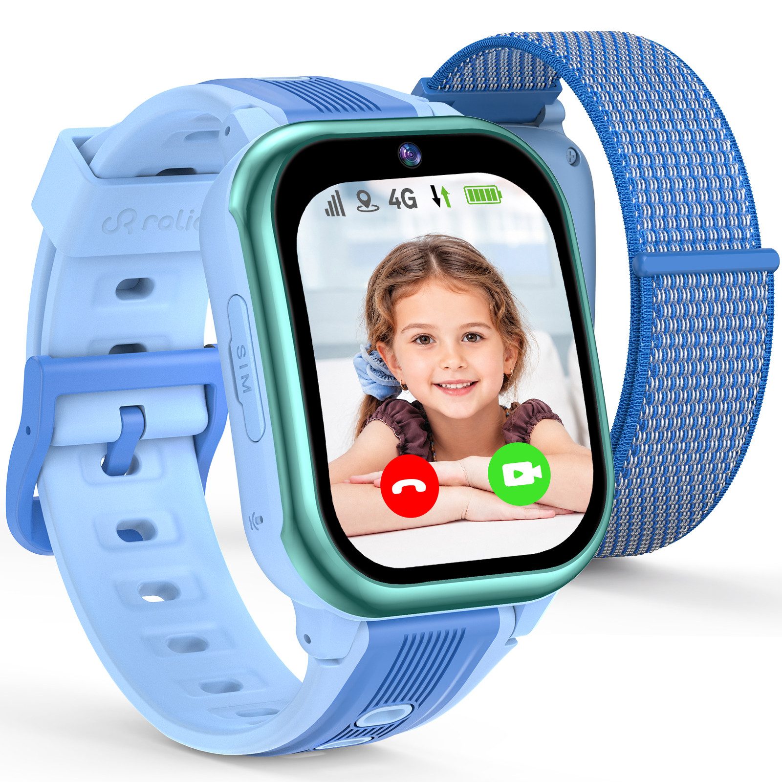 Ralio R5 Plus 4G Smartwatch Kinder, Kinderuhr mit gebogenes Ultra-HD Display Smartwatch (gebogenes Ultra-HD-Display cm/1.7 Zoll) 3 Tage Akkulaufzeit, GPS-Ortung, Kinderuhr mit HD-Videoanrufen, Schulmodus, SOS, Familien-Gruppenchat und mehr, Zwei Armbänder (hautfreundliches Silikon & hypoallergenes Nylon), Kinder Watch für Mädchen Jungen 3-16 Jahre – Geschenk für kinder
