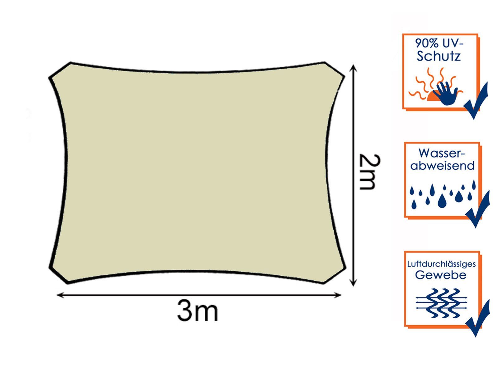 PEREL Sonnensegel, rechteckig 2x3m 3x4m Balkon Garten Sonnenschutz