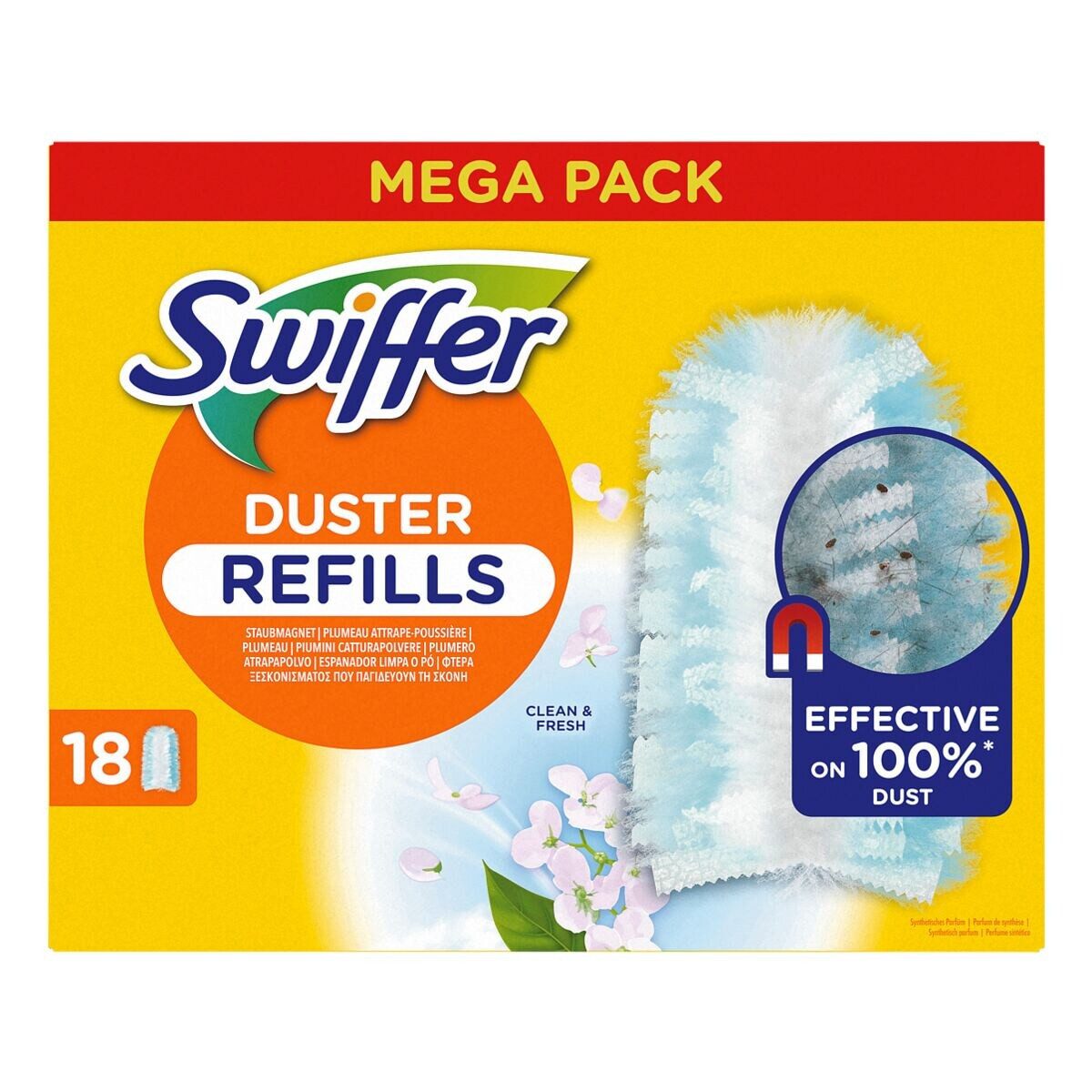Swiffer Staubwischer Duster Staubmagnet mit Duft Ersatztücher, 18er-Pack Nachfülltücher