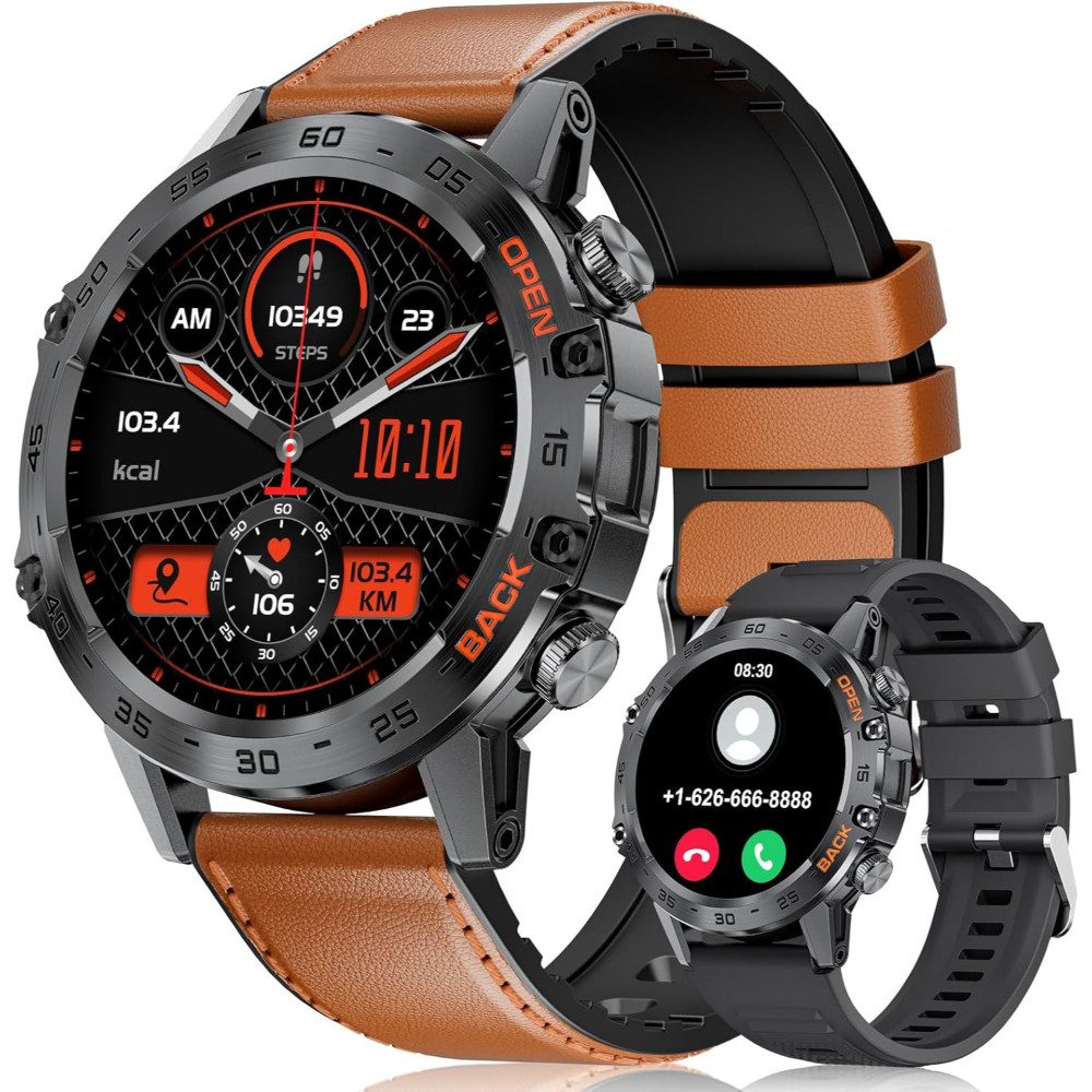 Lige Herren's Telefonfunktion Militär IP67 Wasserfest Robust fitnesstracker Smartwatch (1,39 Zoll, Android iOS), 1-tlg., mit 24H Herzfrequenz, Schlafdauer, 100+ Sportmodi Fitnessuhr 400 mAh