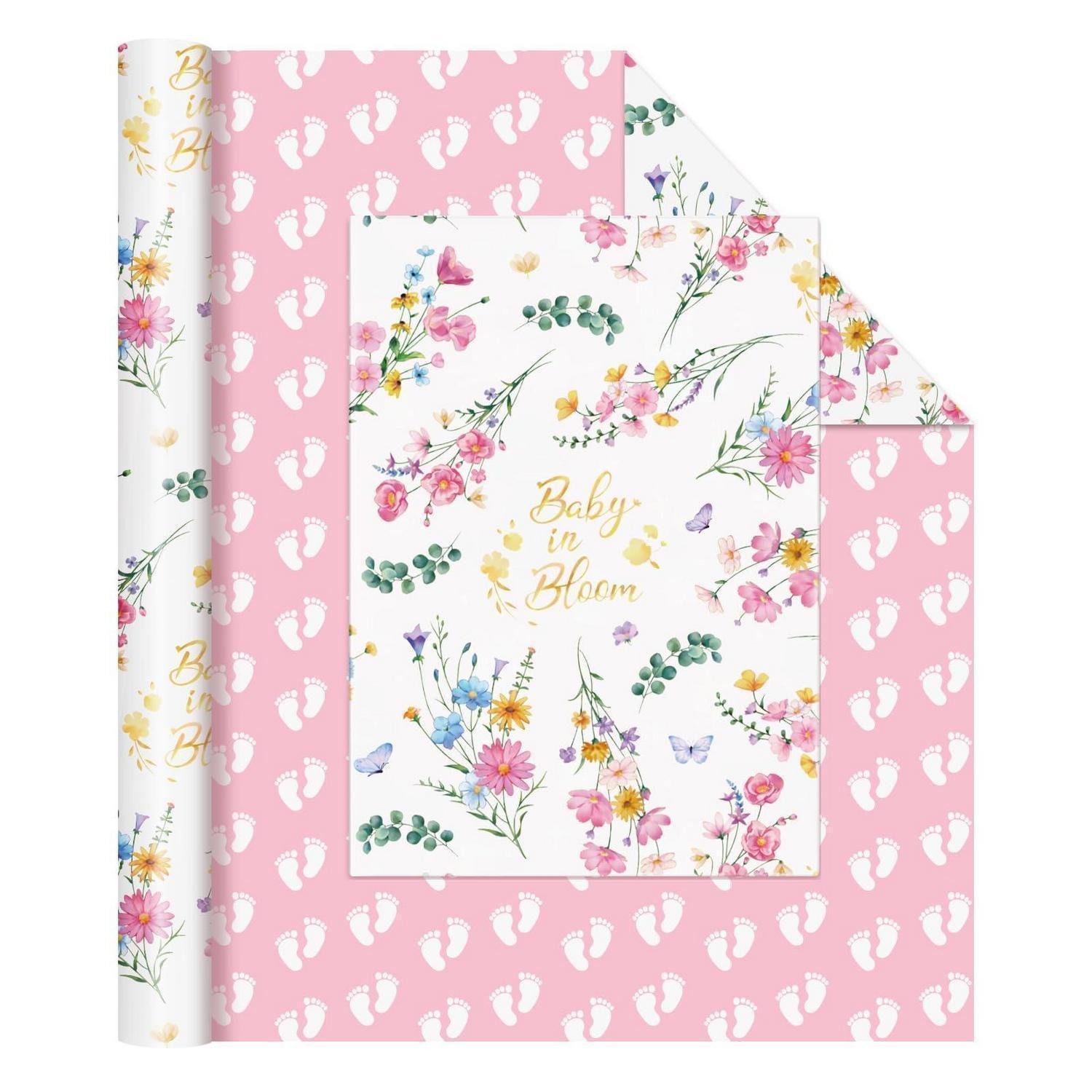 LuxusKollektion Geschenkpapier Geschenkpapier Baby Mädchen Blumenmuster 10m x 43cm