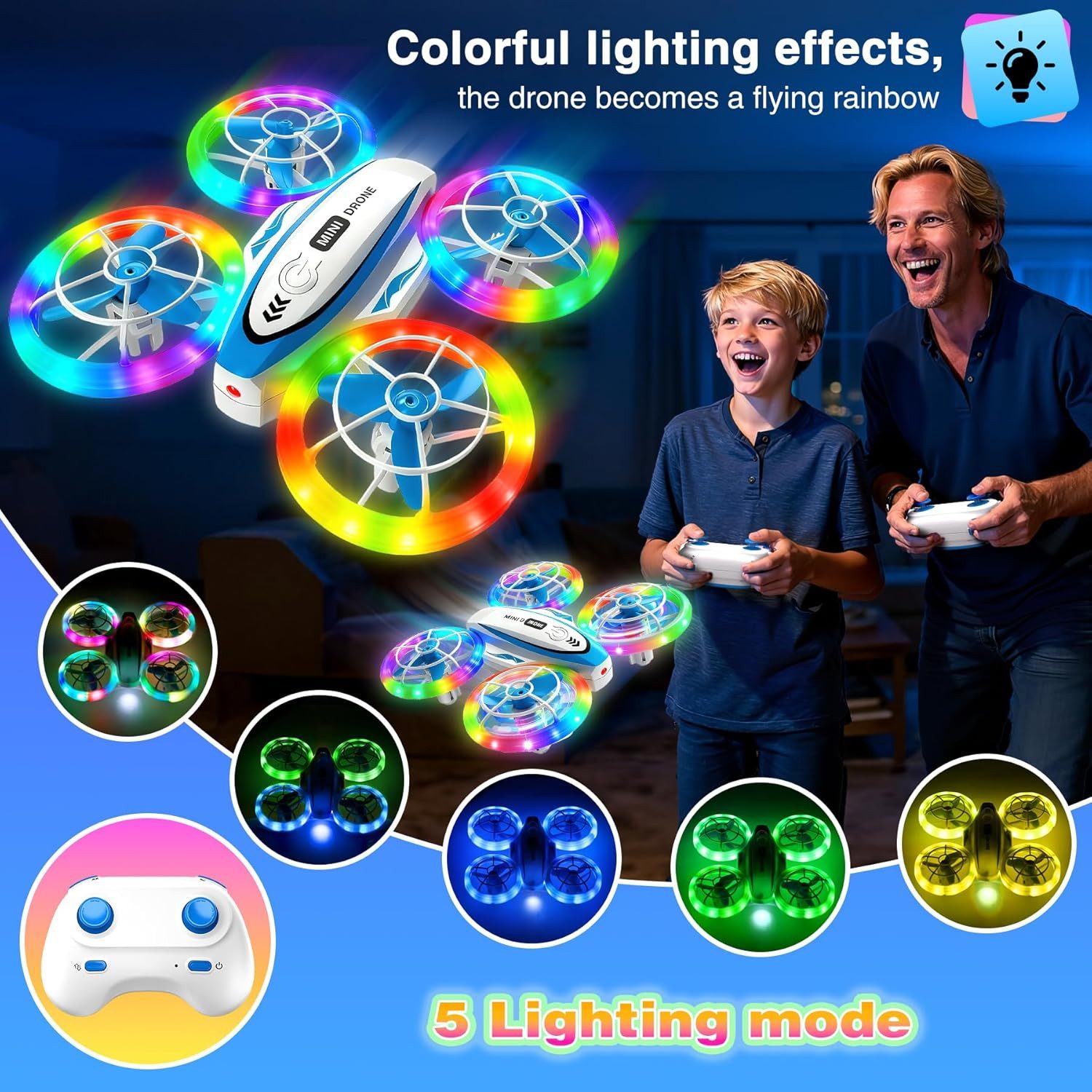 POPOLIC Mini-Drohne für Kinder, ferngesteuerte Drohne mit LED-Leuchten Spielzeug-Drohne (2 Geschwindigkeitsmodi, 3 Batterien, 3D-Flip-Headless-Modus-Spielzeug,  – Bild 2 von 5