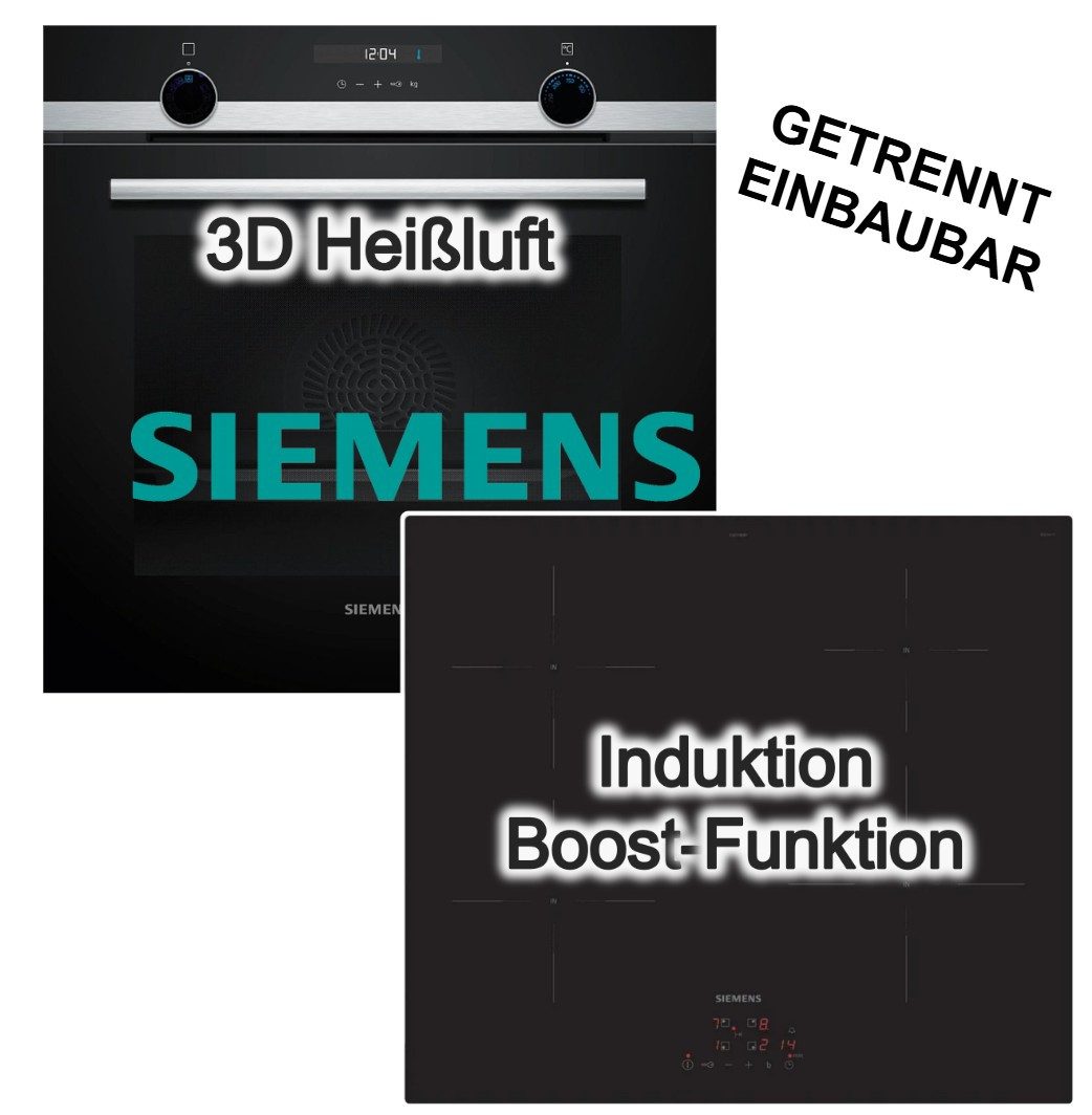 SIEMENS Backofen-Set Backofen 3D-Heißluft Hydrolyse + Induktionskochfeld Boost touchControl, Hydrolyse