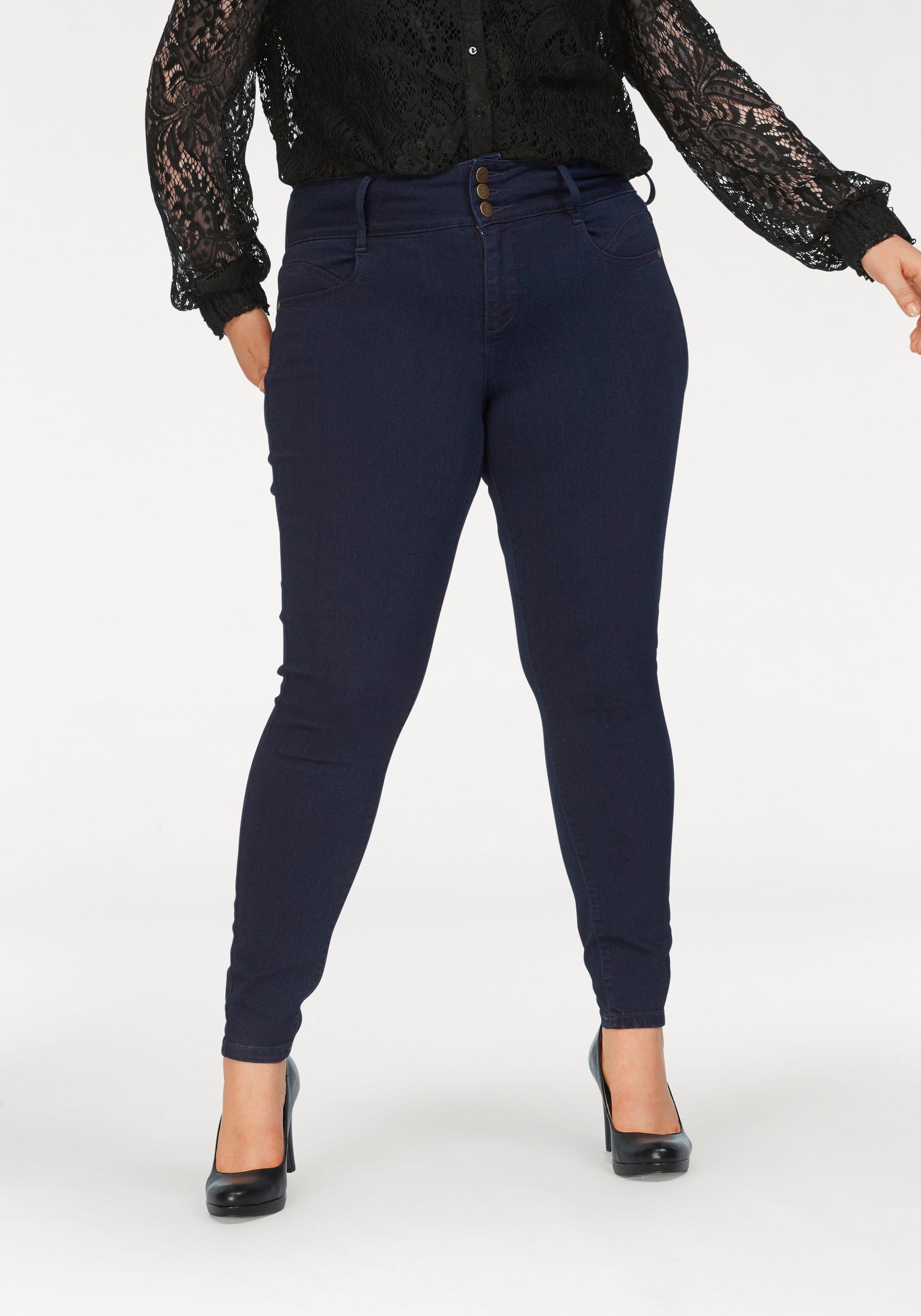 hohem für mit Röhrenform tolle Bund HW Waist CARMAKOMA eine High CARANNABEL SKINNY ANK Ankle-Jeans 3Knopf-Bund, Figur mit ONLY