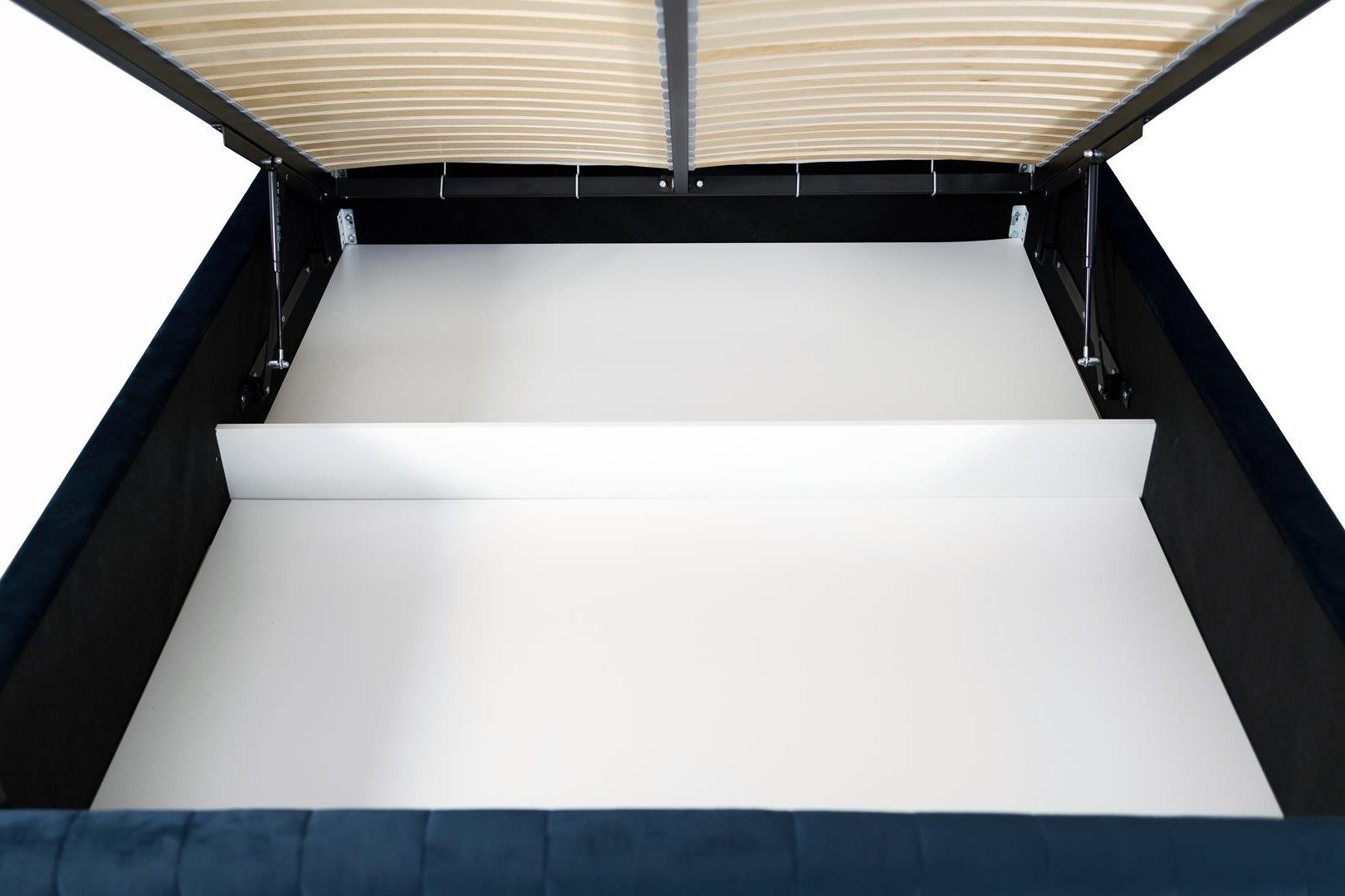 Xlmoebel Polsterbett Blaues Stoffpolster-Doppelbett mit Holzakzenten (Doppelbett, Bett), Hergestellt in Europa